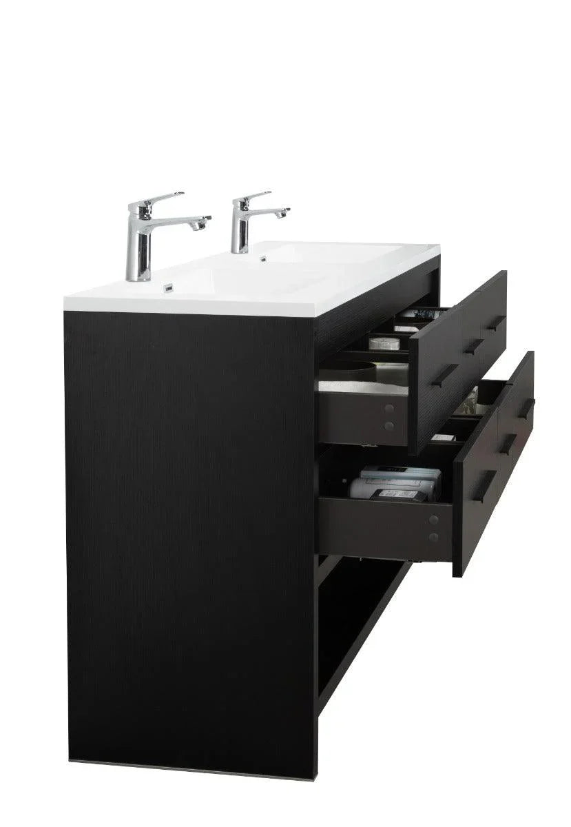 72" Black Rough Oak Freestanding Double Sink Bathroom Vanity with White Polymarble Countertop-Migration_Bathroom Vanities-DECOROLALA