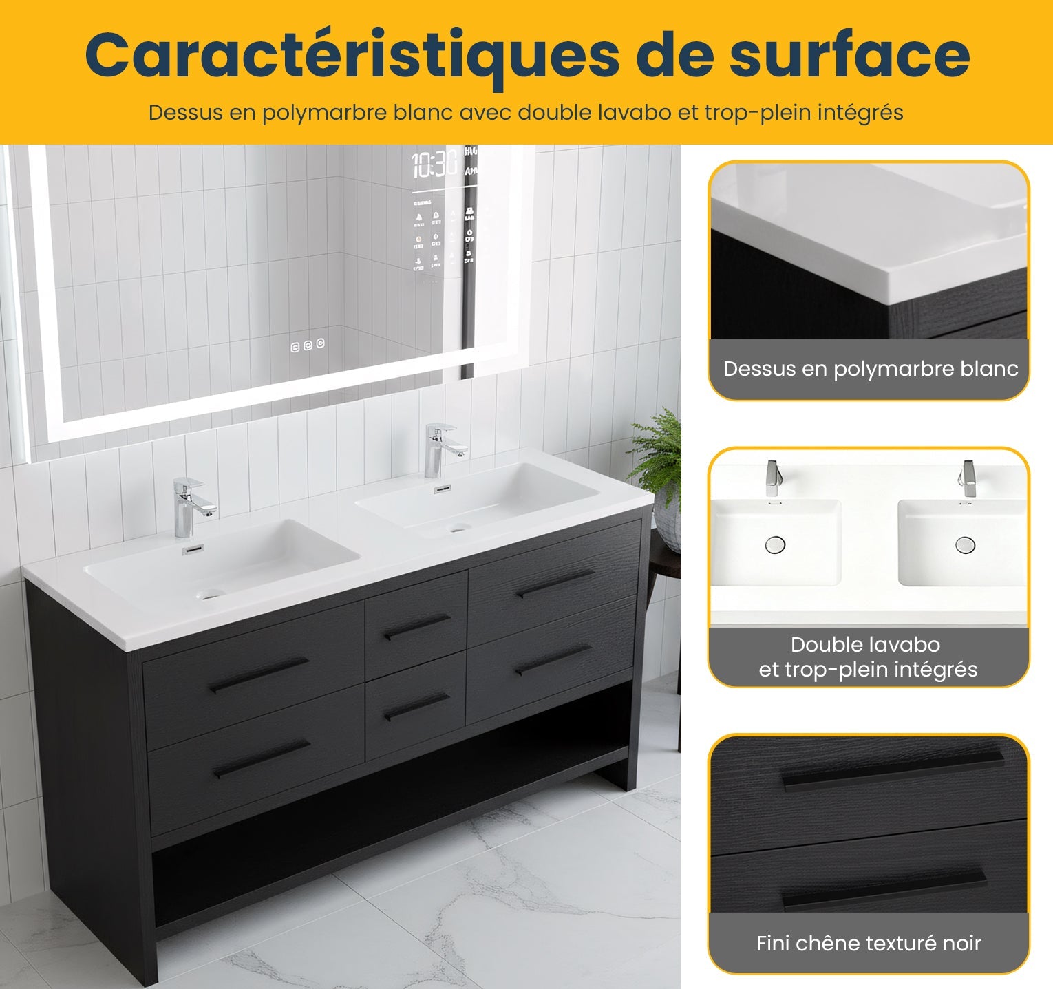 72" Black Rough Oak Freestanding Double Sink Bathroom Vanity with White Polymarble Countertop-Migration_Bathroom Vanities-DECOROLALA