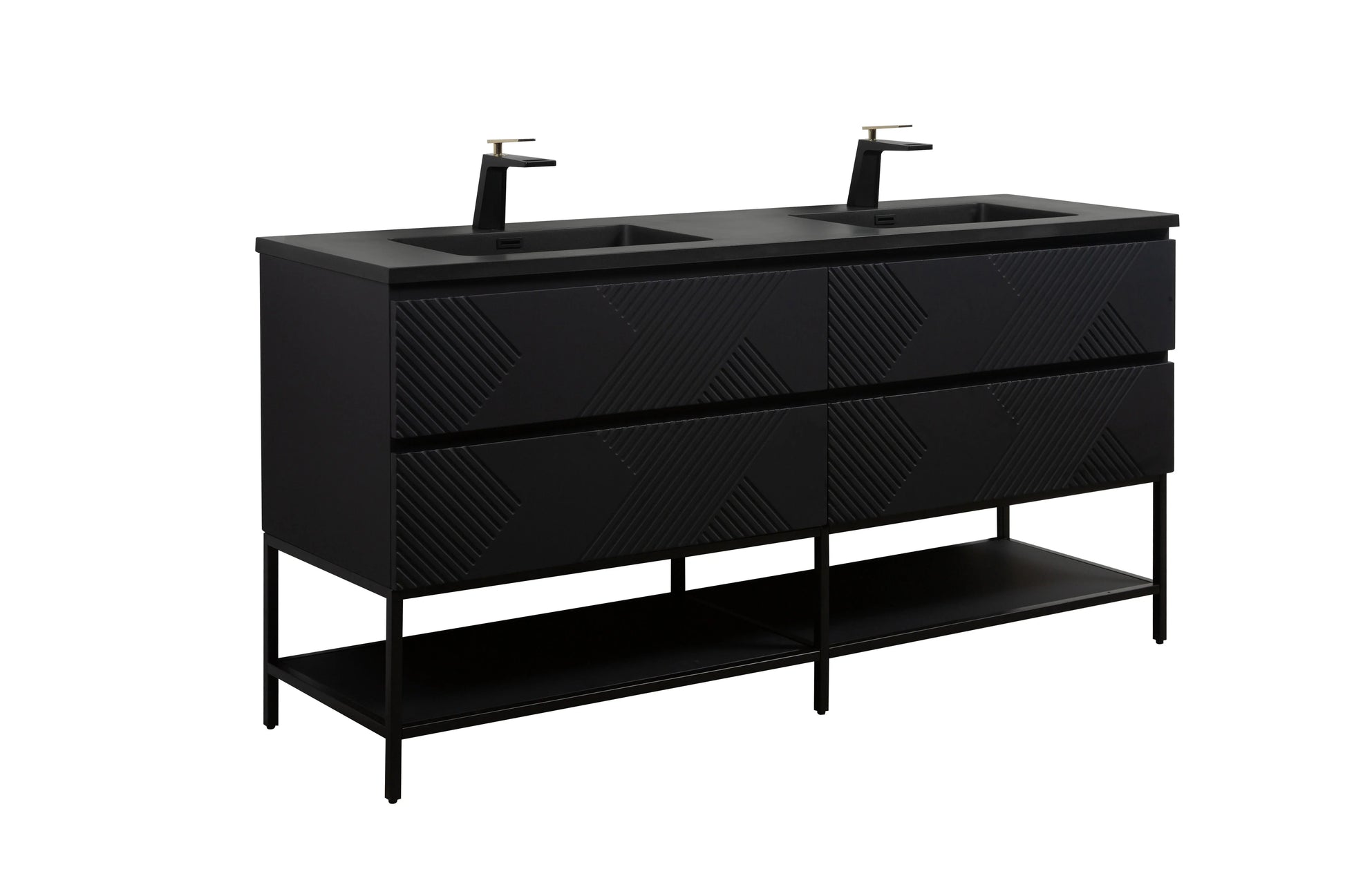 72" Black Wall Mount Double Sink Bathroom Vanity with Black Engineered Quartz Countertop-Migration_Bathroom Vanities-DECOROLALA