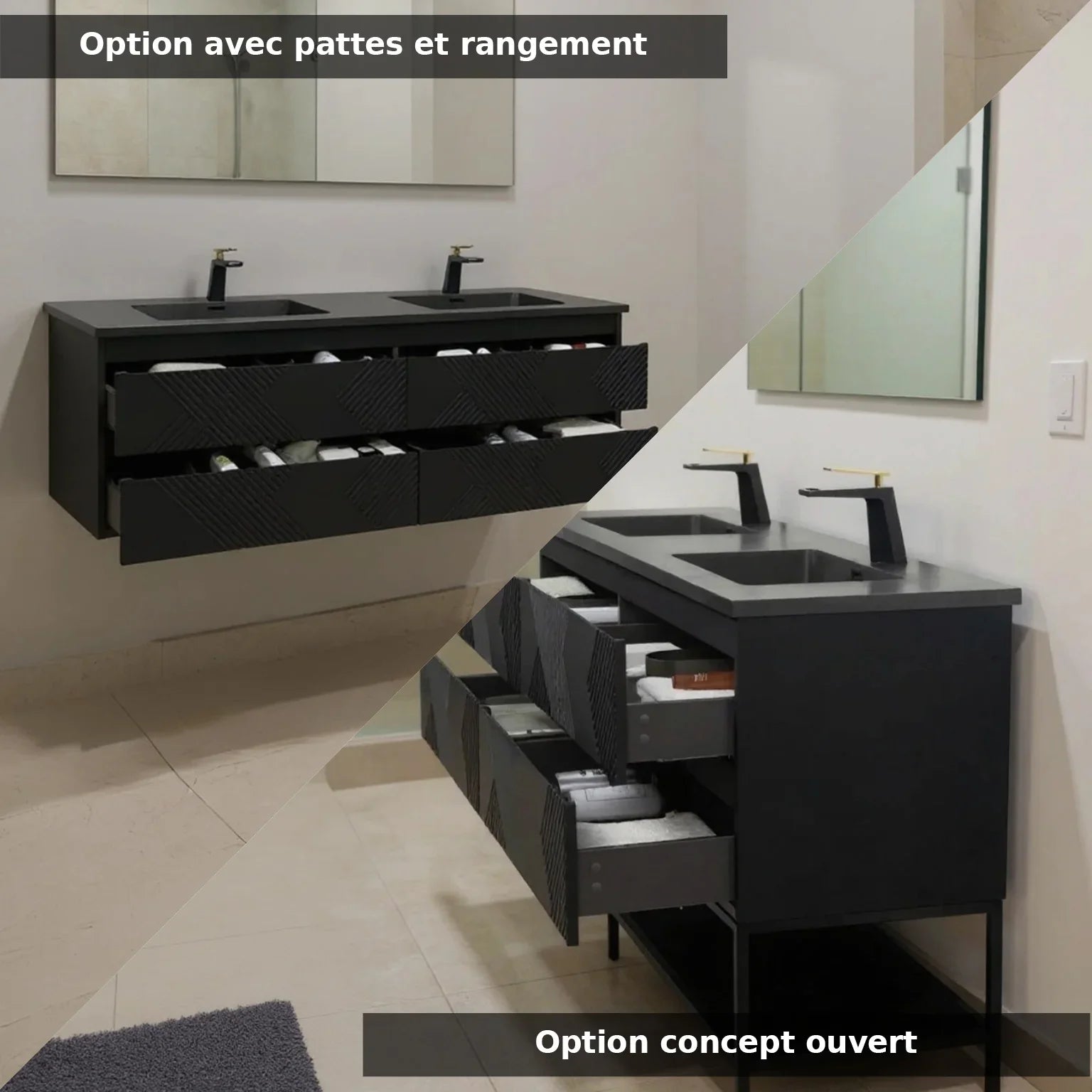 72" Black Wall Mount Double Sink Bathroom Vanity with Black Engineered Quartz Countertop-Migration_Bathroom Vanities-DECOROLALA