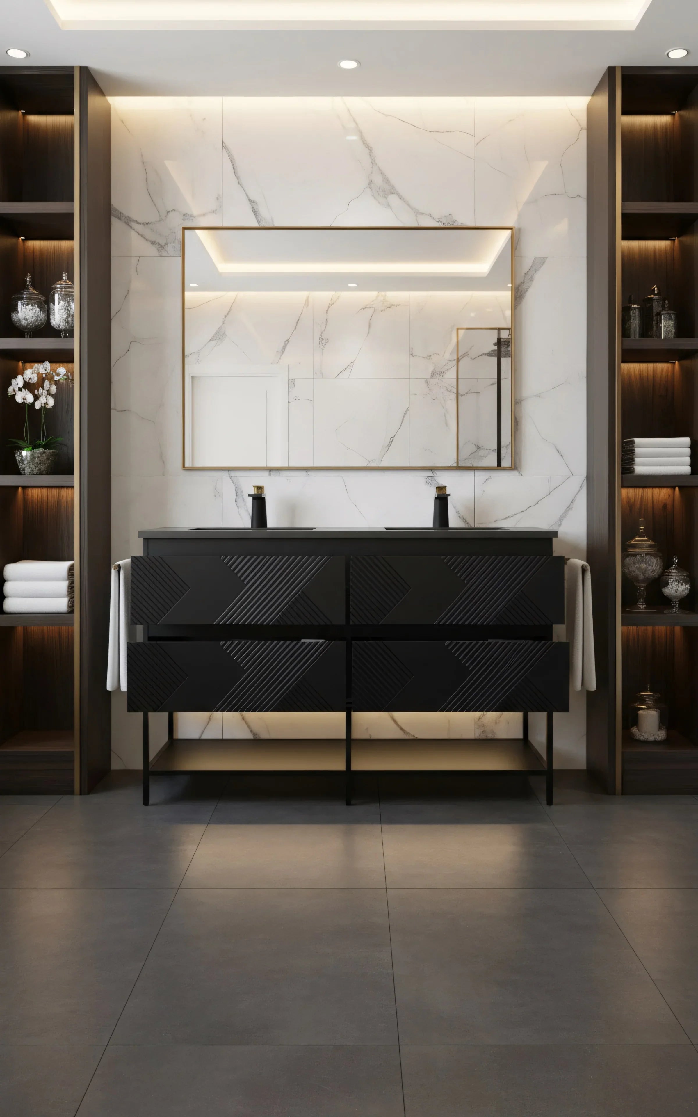 72" Black Wall Mount Double Sink Bathroom Vanity with Black Engineered Quartz Countertop-Migration_Bathroom Vanities-DECOROLALA