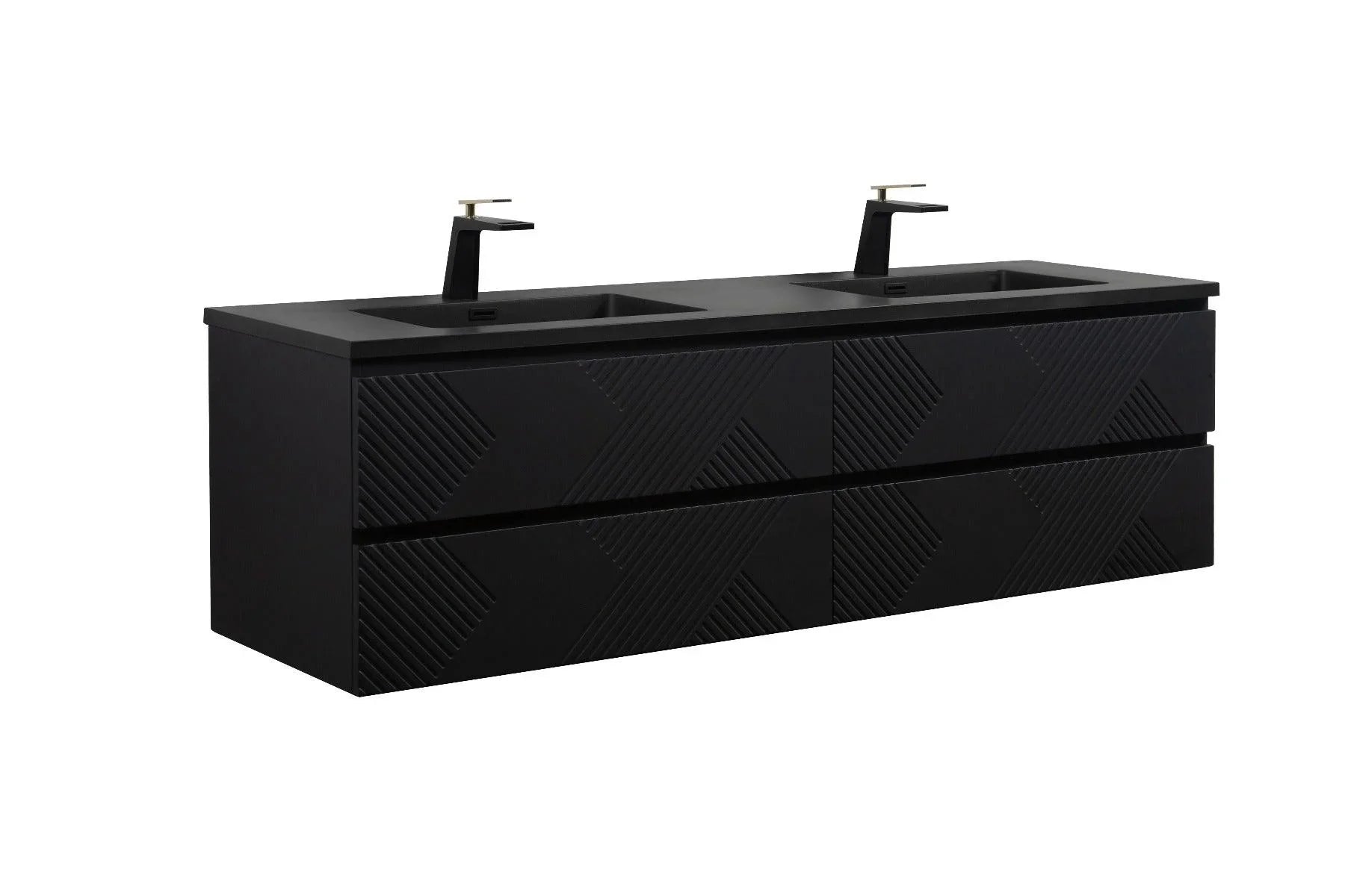 72" Black Wall Mount Double Sink Bathroom Vanity with Black Engineered Quartz Countertop-Migration_Bathroom Vanities-DECOROLALA