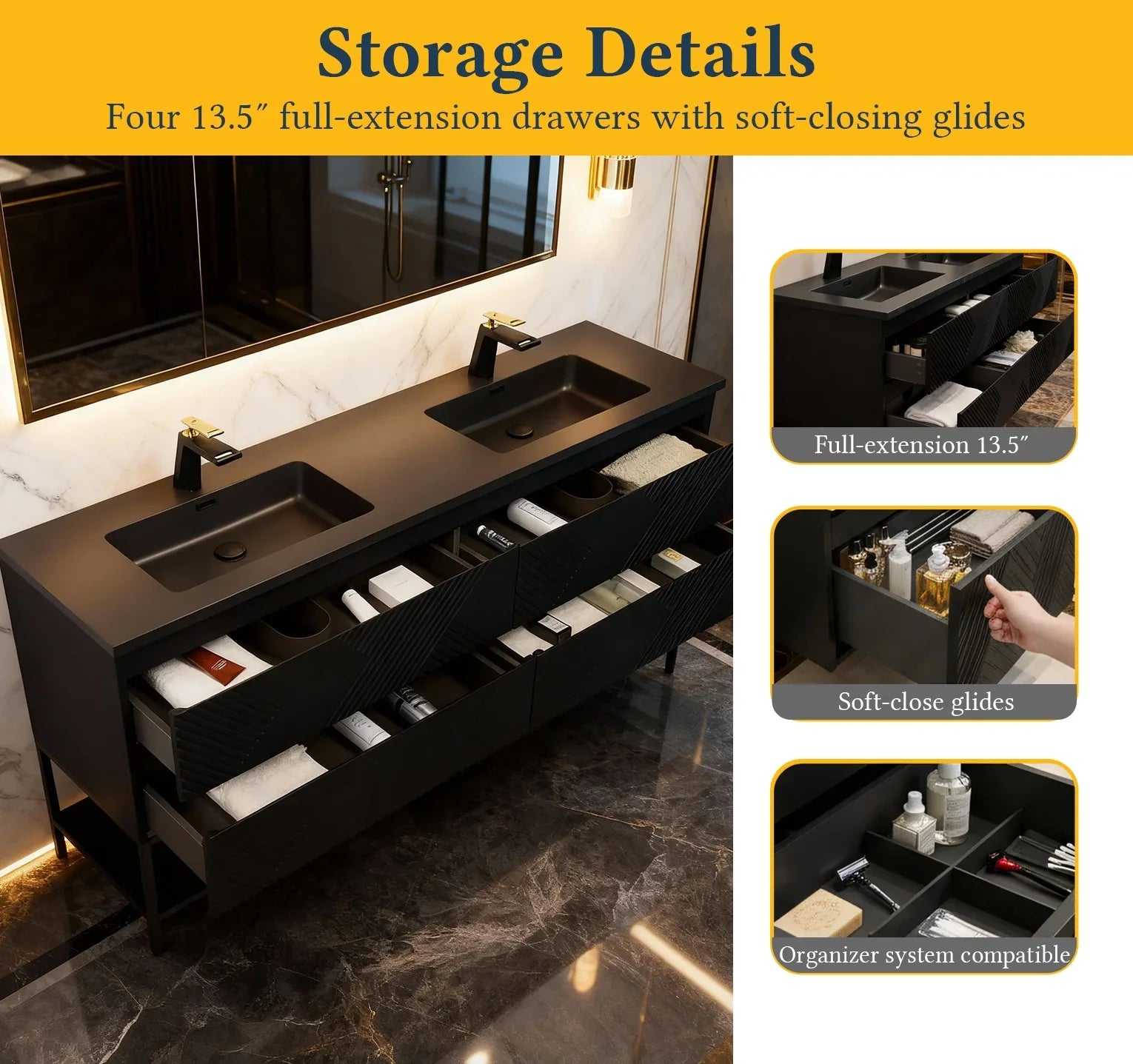 72" Black Wall Mount Double Sink Bathroom Vanity with Black Engineered Quartz Countertop-Migration_Bathroom Vanities-DECOROLALA