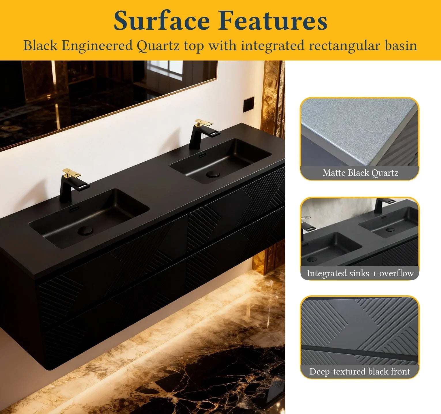 72" Black Wall Mount Double Sink Bathroom Vanity with Black Engineered Quartz Countertop-Migration_Bathroom Vanities-DECOROLALA
