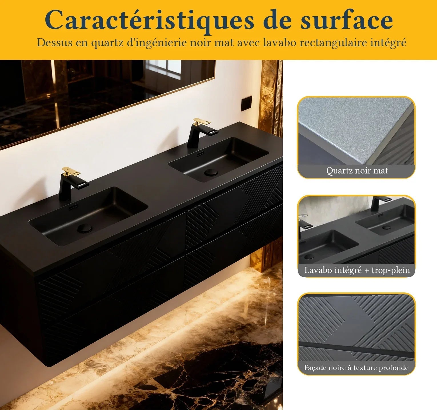 72" Black Wall Mount Double Sink Bathroom Vanity with Black Engineered Quartz Countertop-Migration_Bathroom Vanities-DECOROLALA