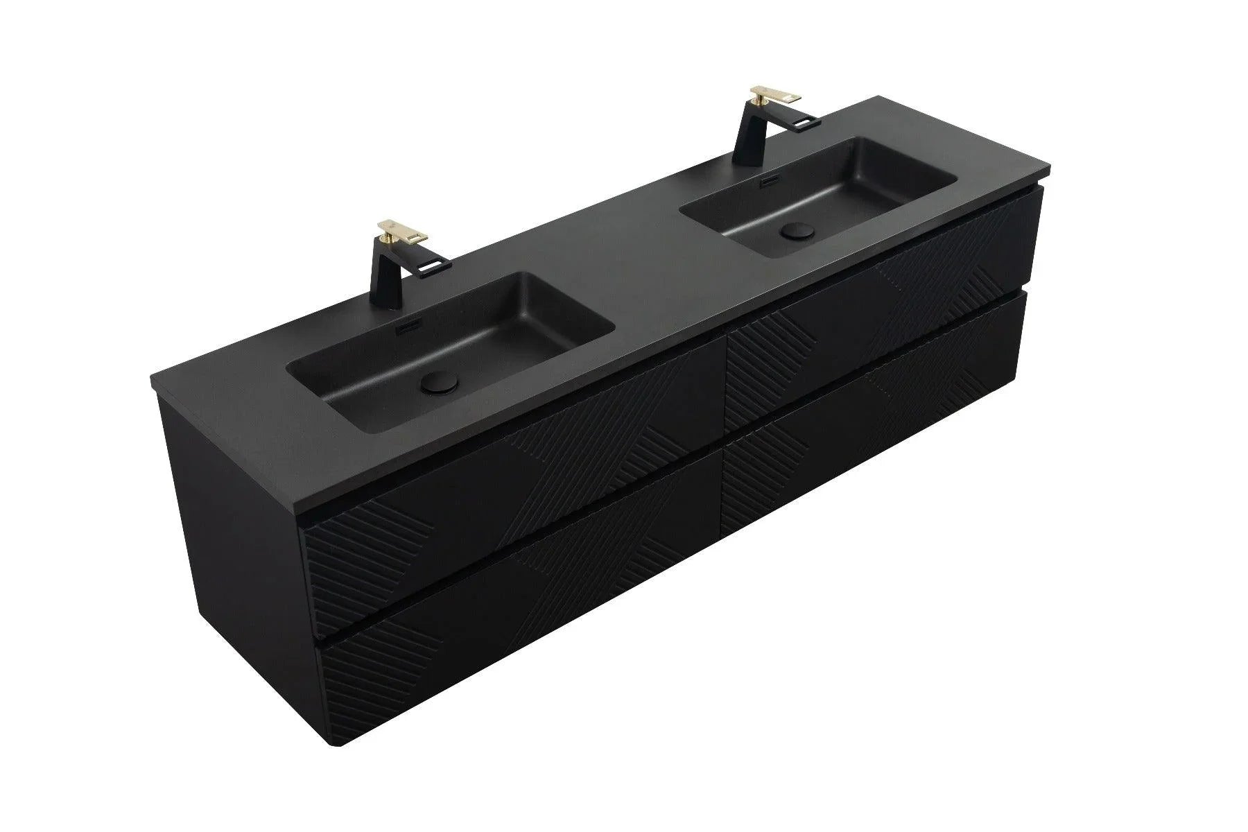 72" Black Wall Mount Double Sink Bathroom Vanity with Black Engineered Quartz Countertop-Migration_Bathroom Vanities-DECOROLALA