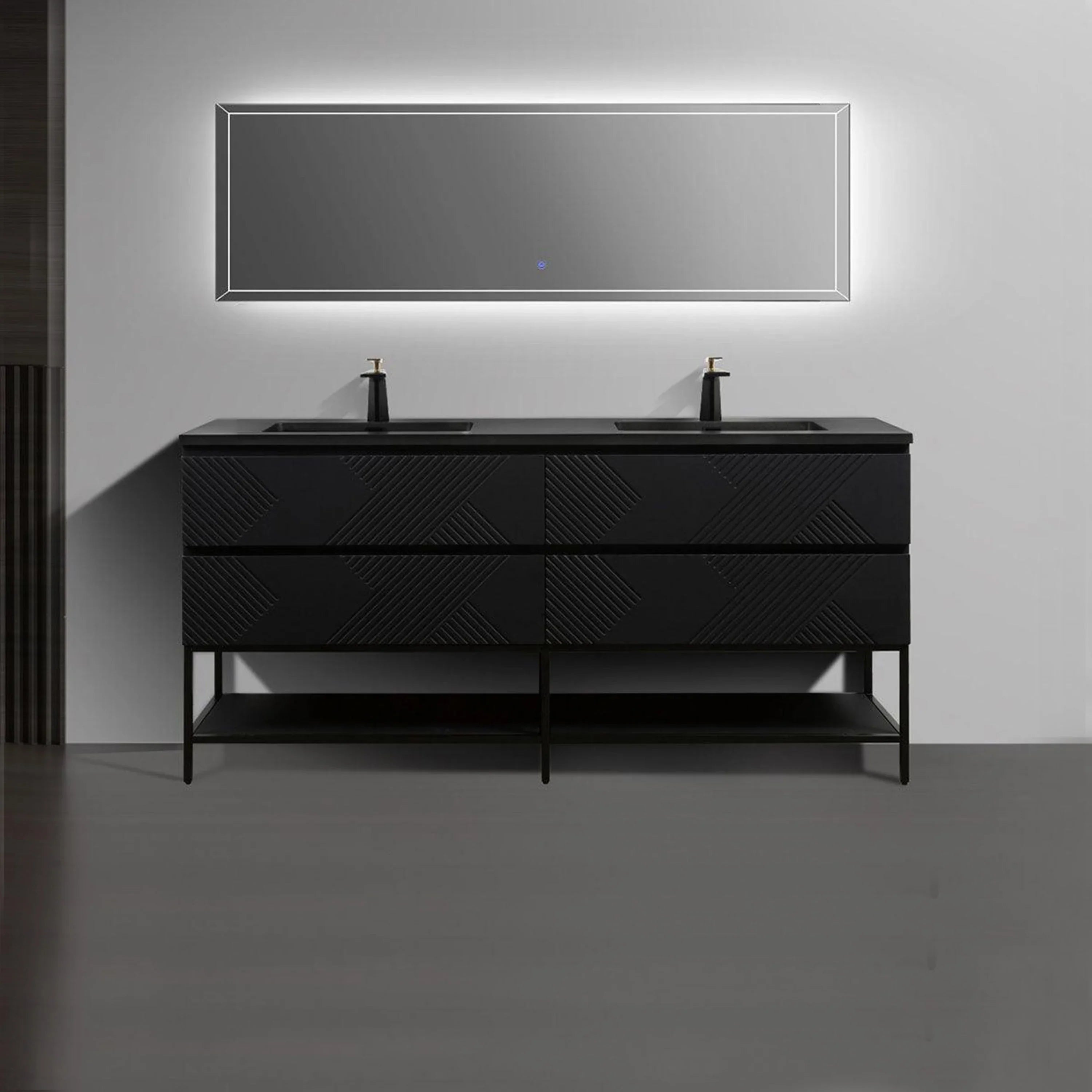 72" Black Wall Mount Double Sink Bathroom Vanity with Black Engineered Quartz Countertop-Migration_Bathroom Vanities-DECOROLALA