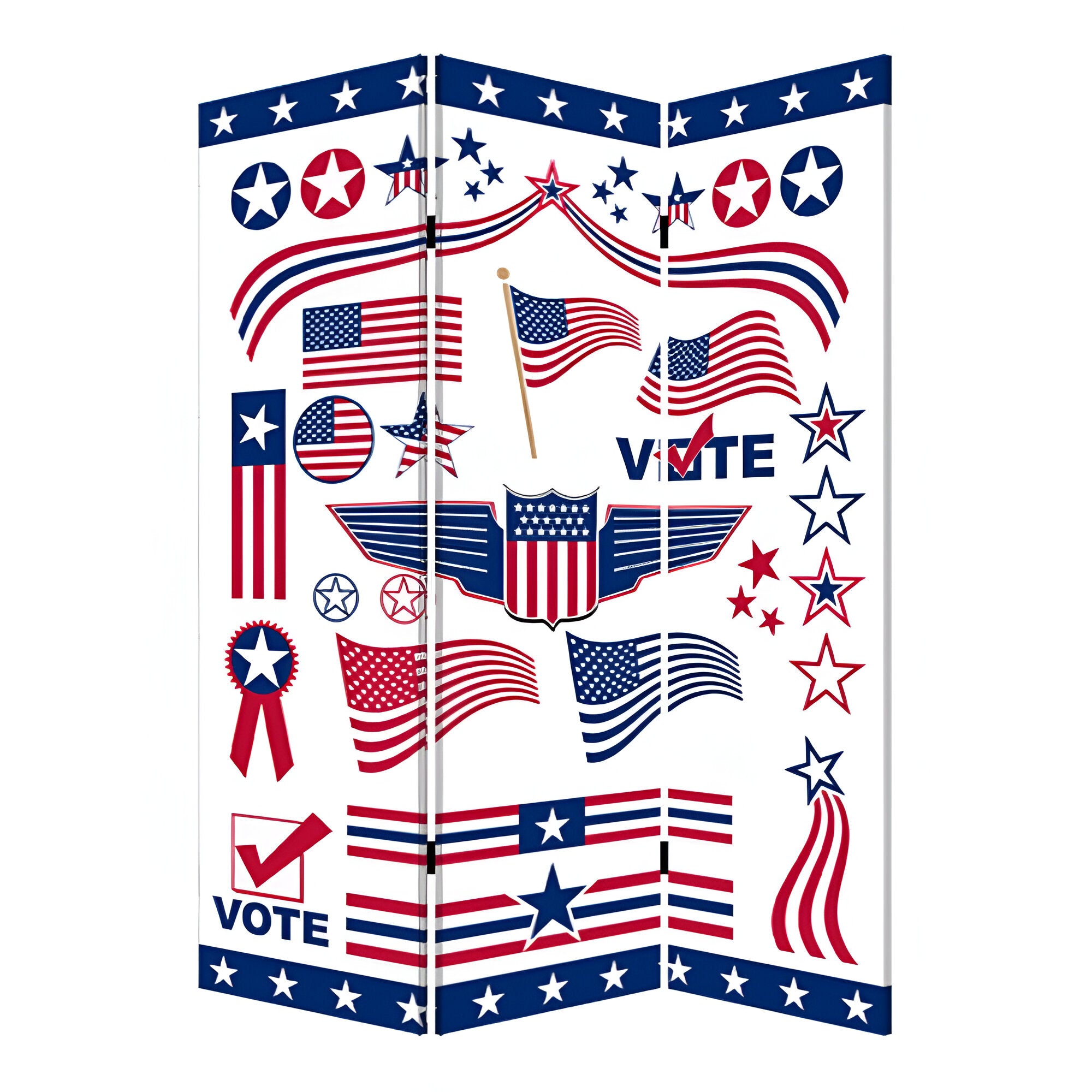 72" Blue and White Canvas Folding Three Panel Screen Room Divider-Room Dividers-DECOROLALA