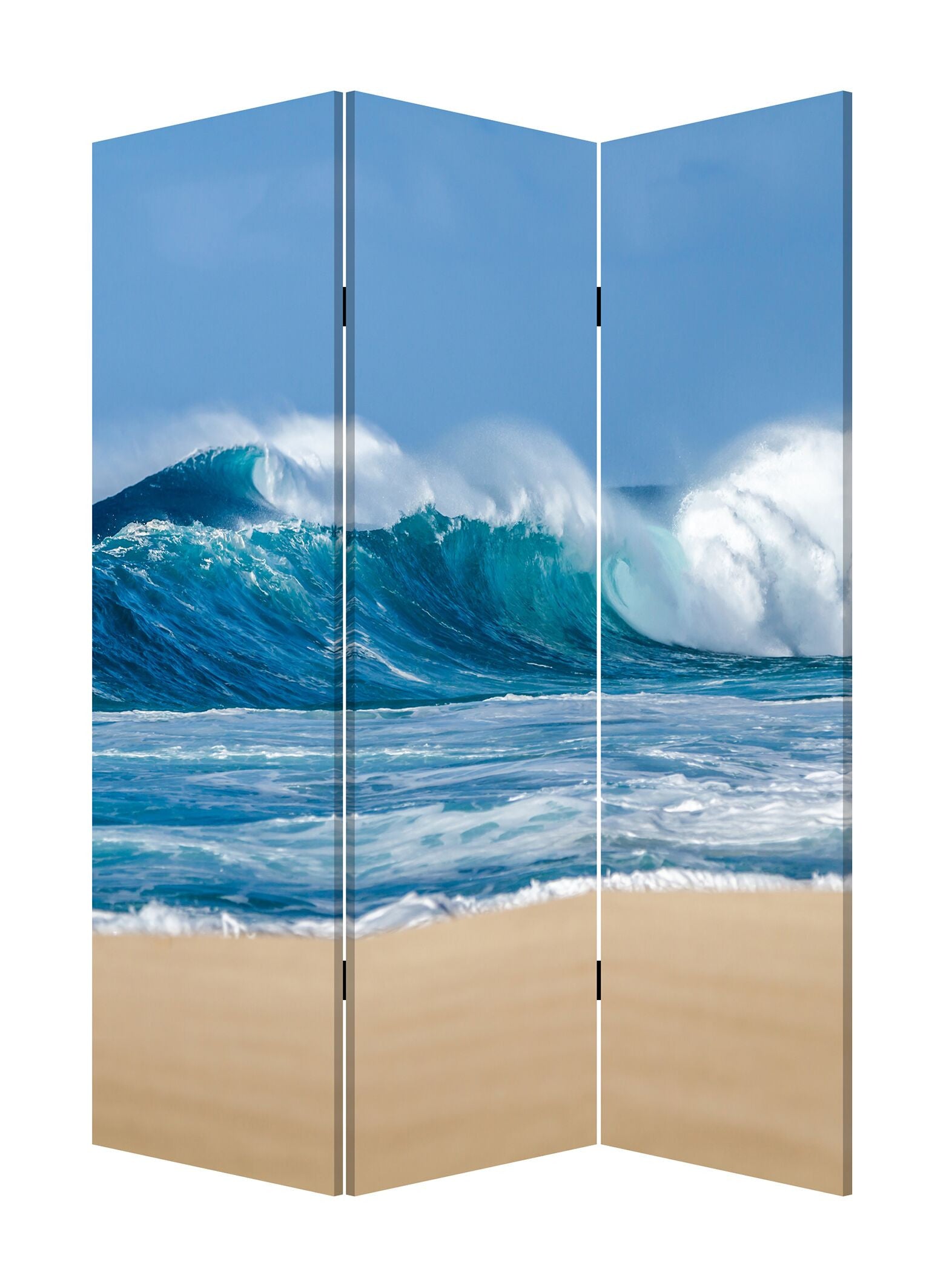 72" Blue and White Canvas Folding Three Panel Screen Room Divider-Room Dividers-DECOROLALA