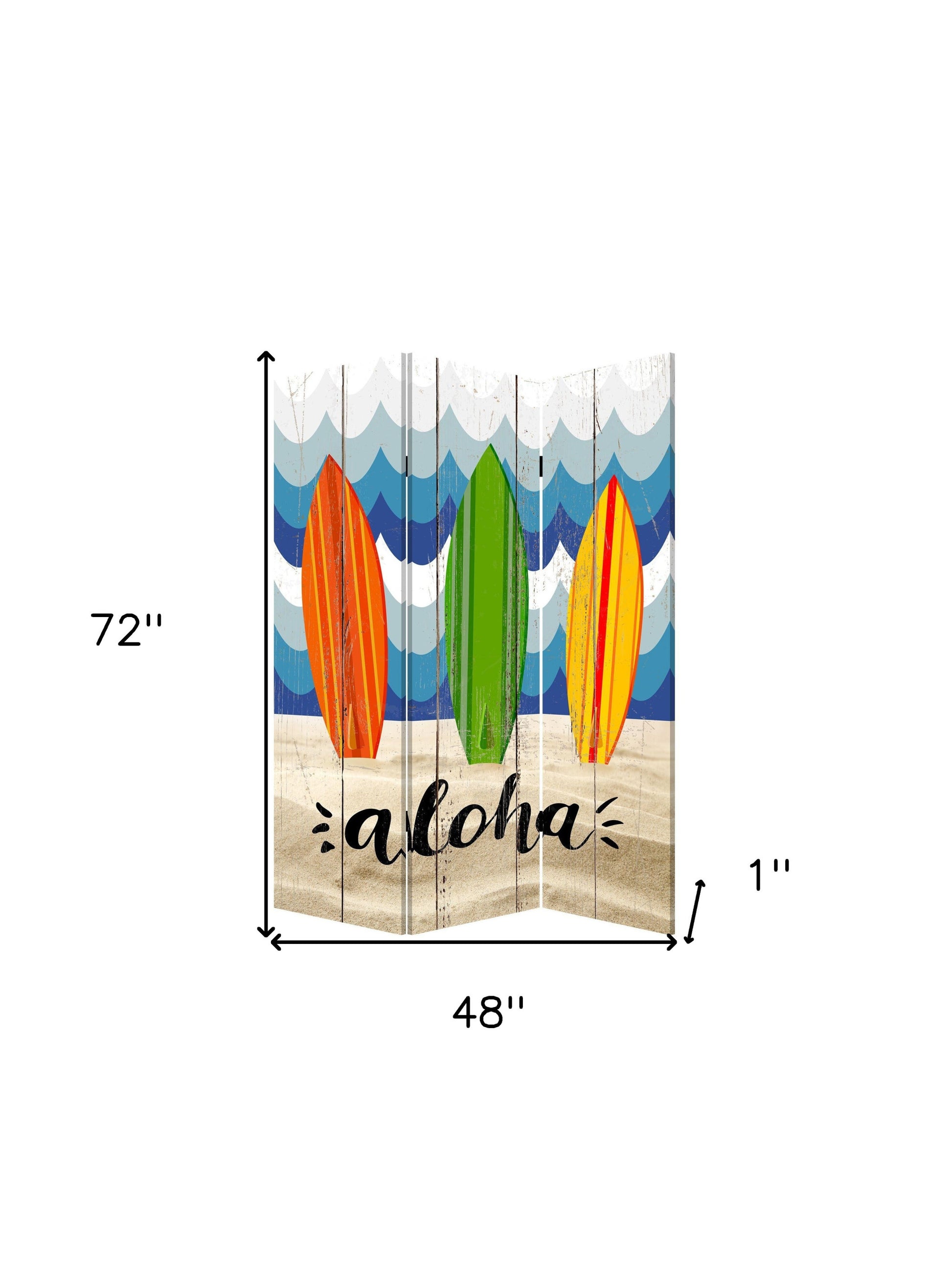 72" Blue and White Canvas Folding Three Panel Screen Room Divider-Room Dividers-DECOROLALA