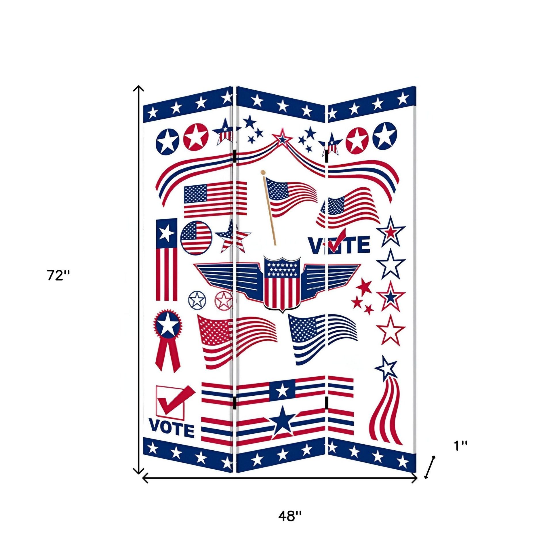 72" Blue and White Canvas Folding Three Panel Screen Room Divider-Room Dividers-DECOROLALA