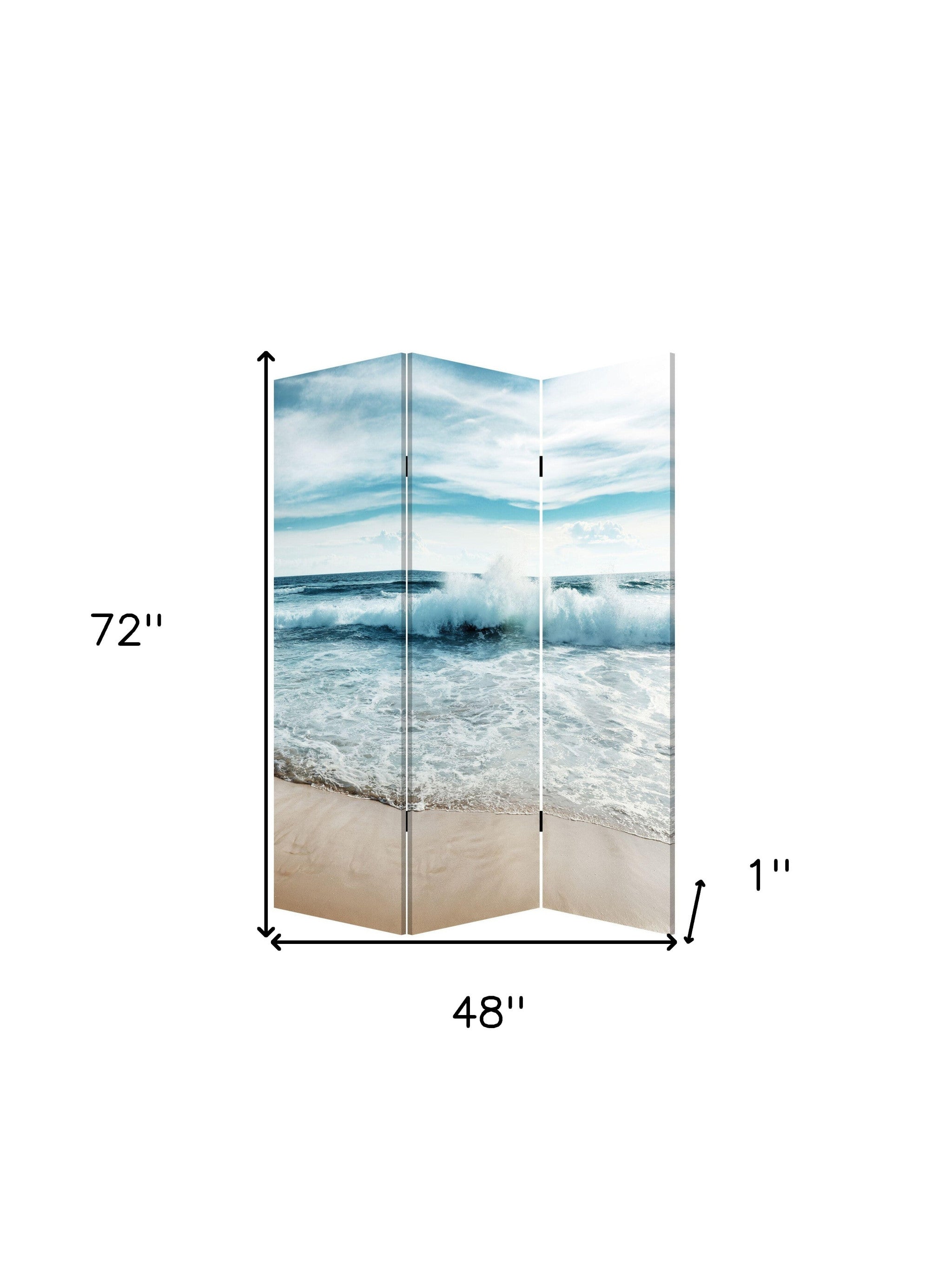 72" Blue and White Canvas Folding Three Panel Screen Room Divider-Room Dividers-DECOROLALA