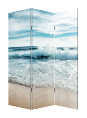 72" Blue and White Canvas Folding Three Panel Screen Room Divider-Room Dividers-DECOROLALA