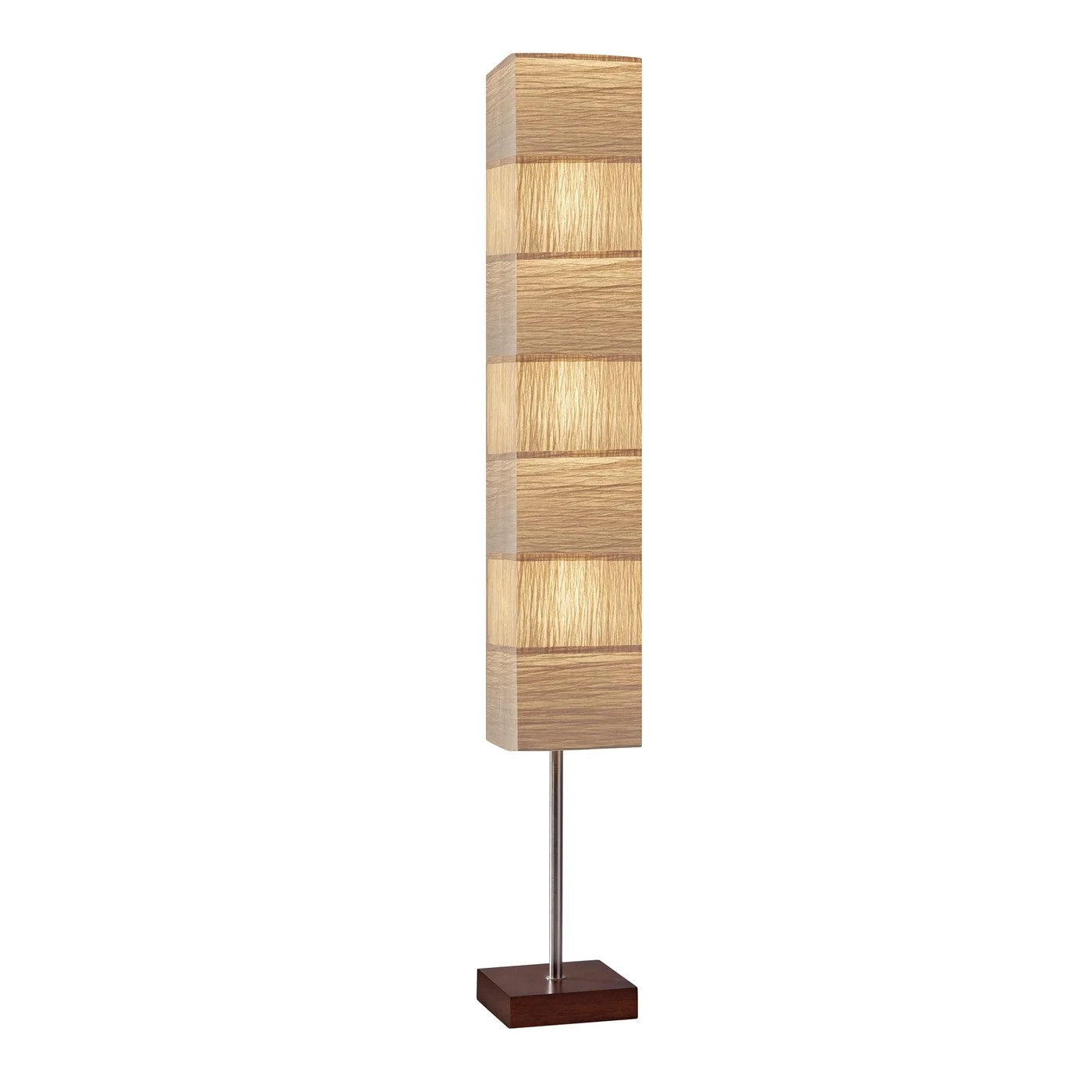 72" Brown And Silver Three Light Column Floor Lamp With Beige Paper Rectangular Shade-Floor Lamps-DECOROLALA