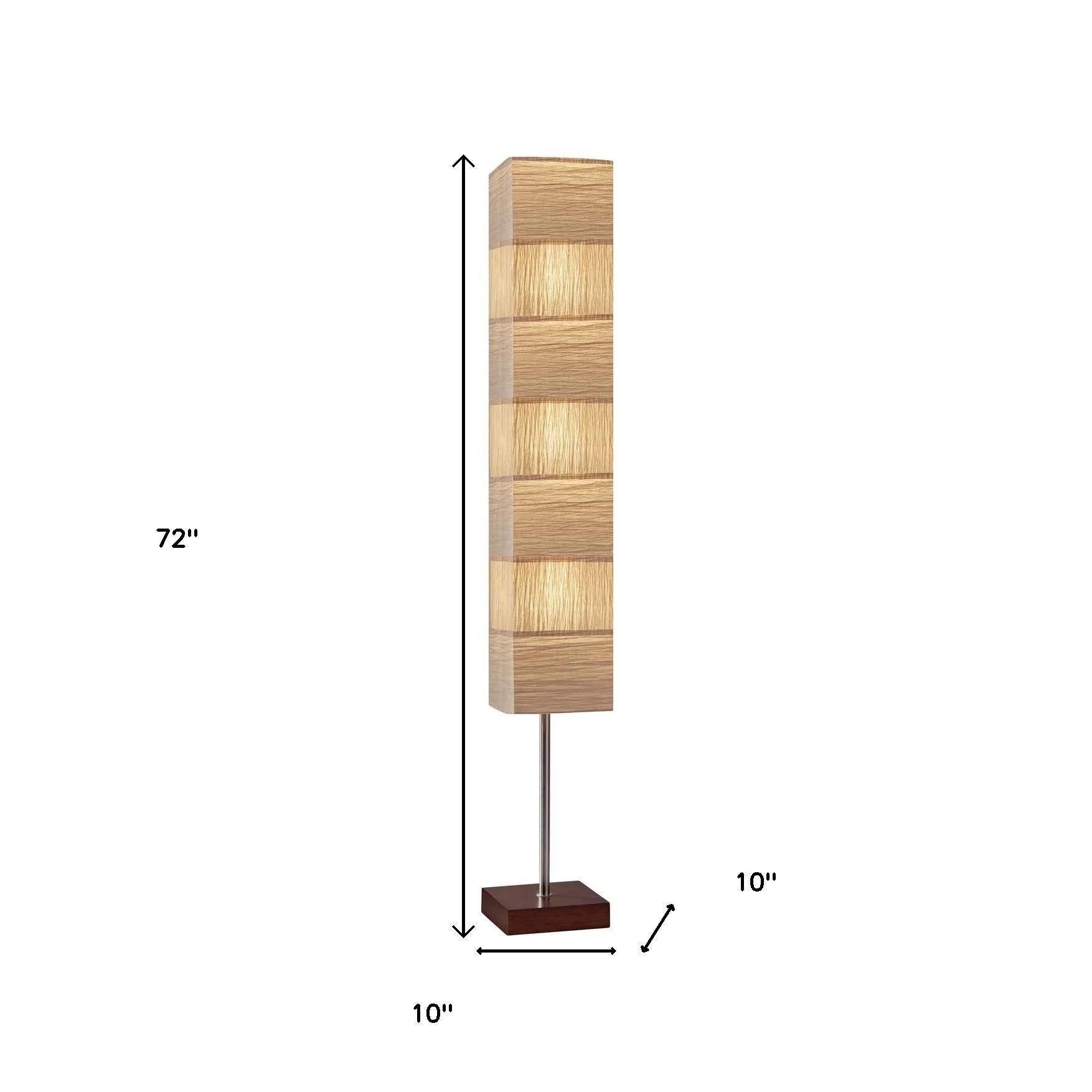 72" Brown And Silver Three Light Column Floor Lamp With Beige Paper Rectangular Shade-Floor Lamps-DECOROLALA