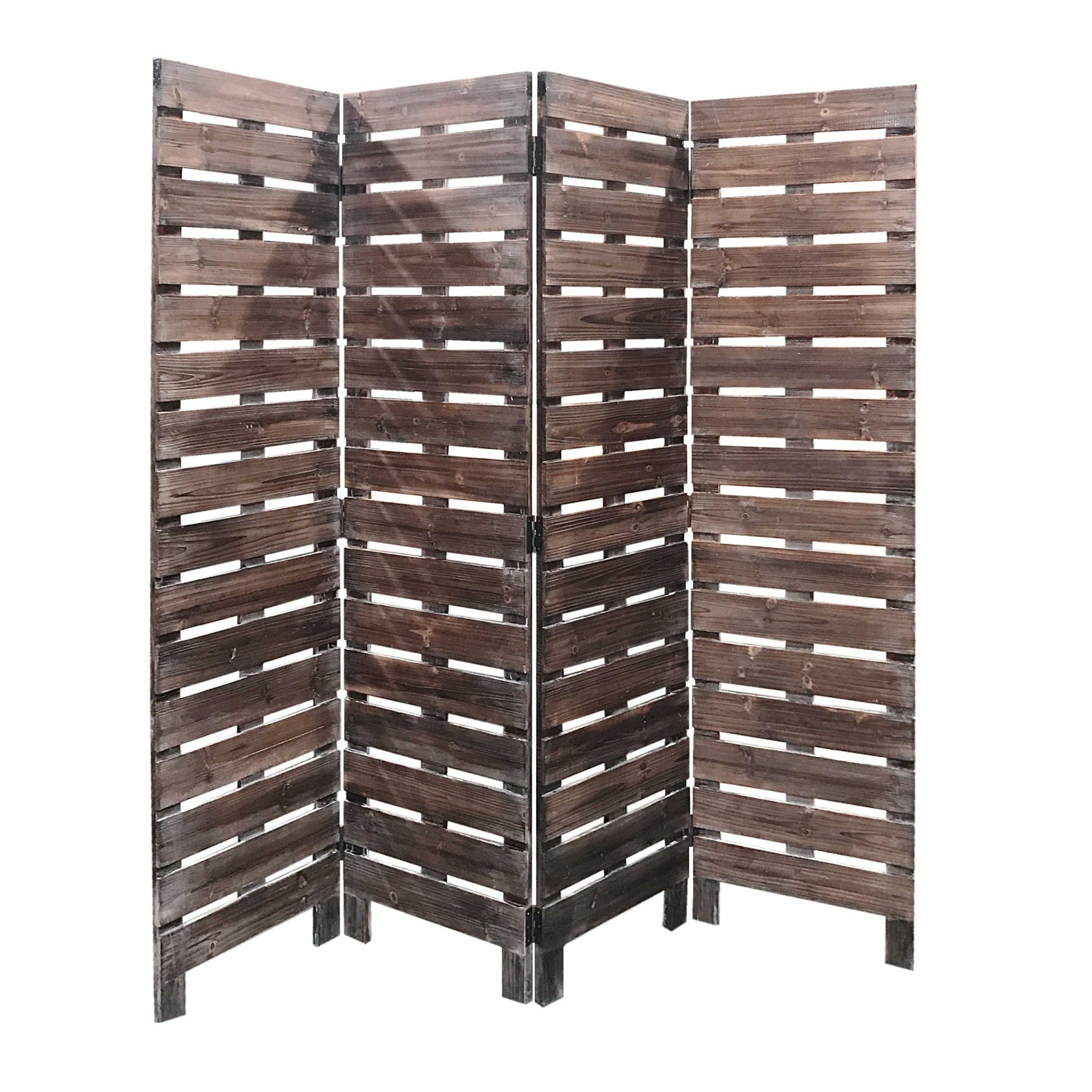 72" Brown Folding Four Panel Screen Room Divider-Room Dividers-DECOROLALA