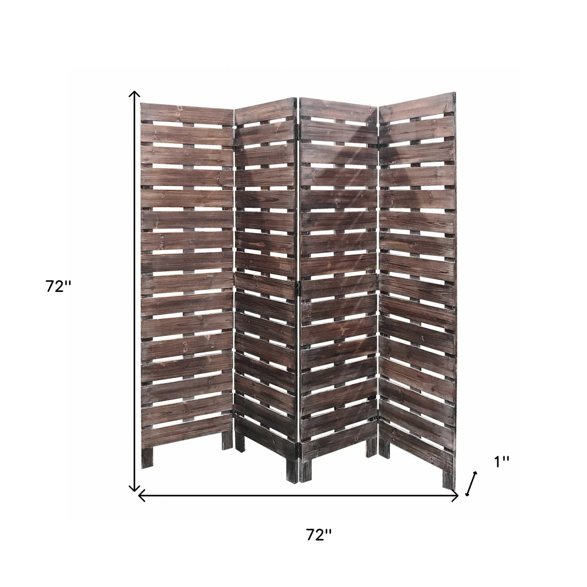 72" Brown Folding Four Panel Screen Room Divider-Room Dividers-DECOROLALA