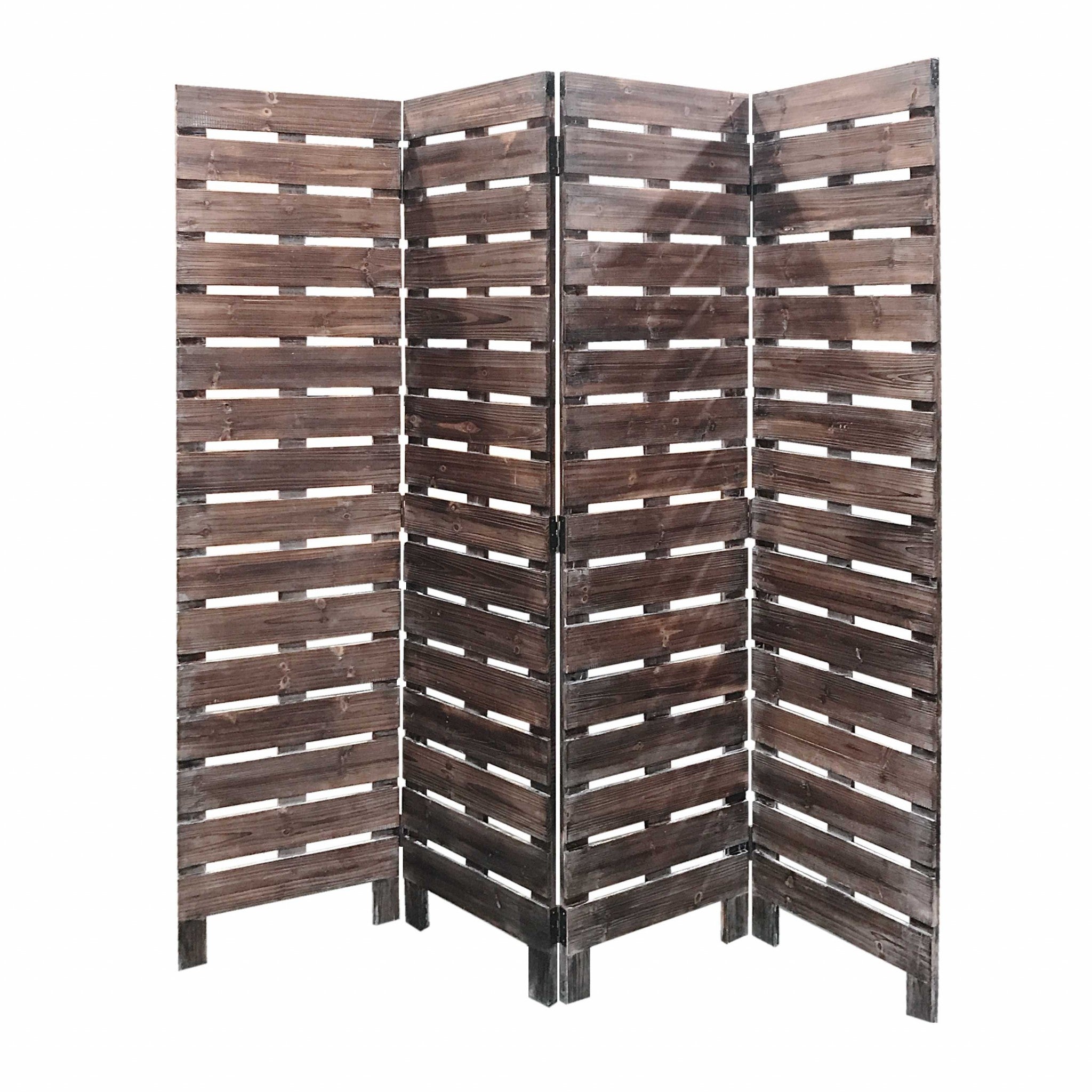 72" Brown Folding Four Panel Screen Room Divider-Room Dividers-DECOROLALA