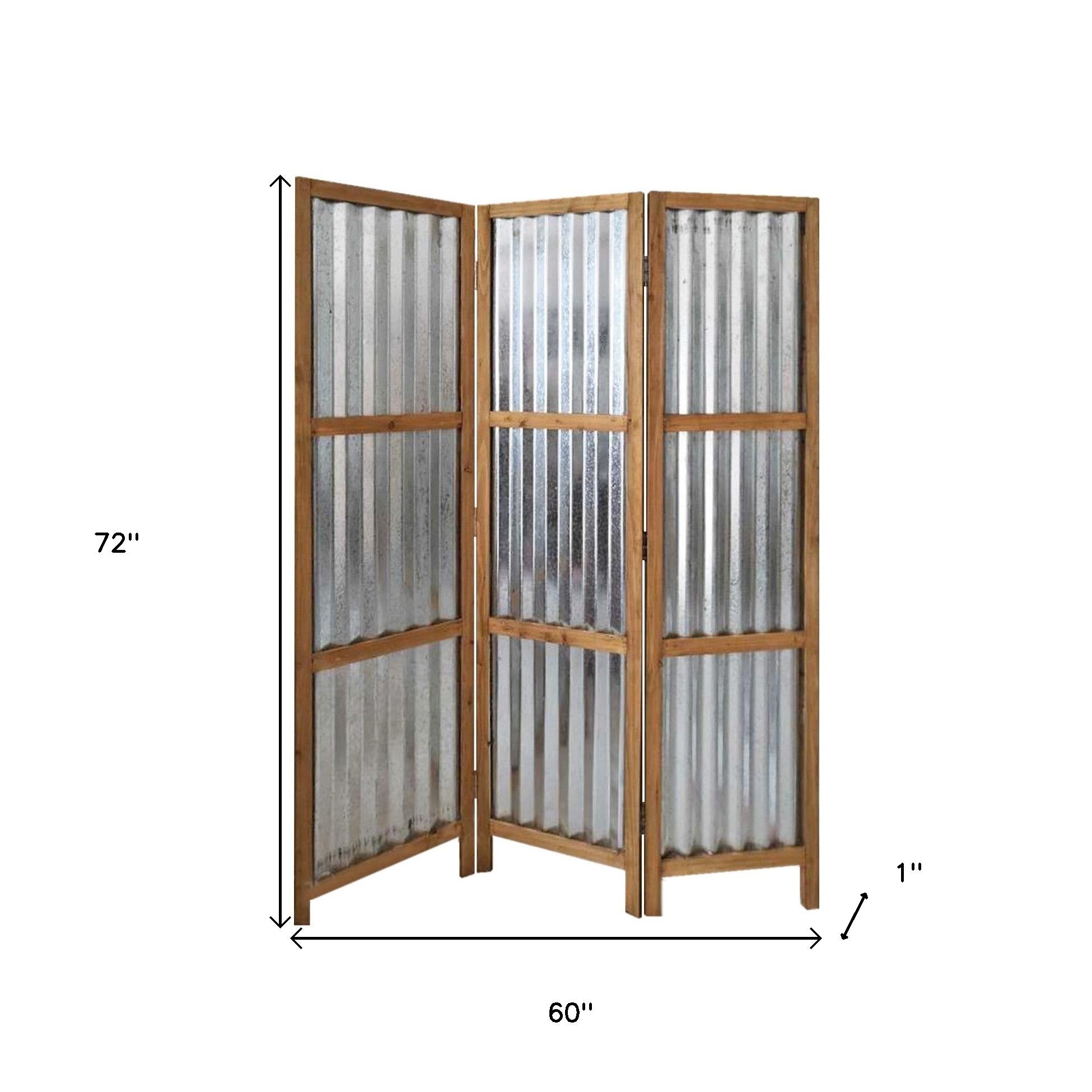 72" Brown Folding Three Panel Screen Room Divider-Room Dividers-DECOROLALA