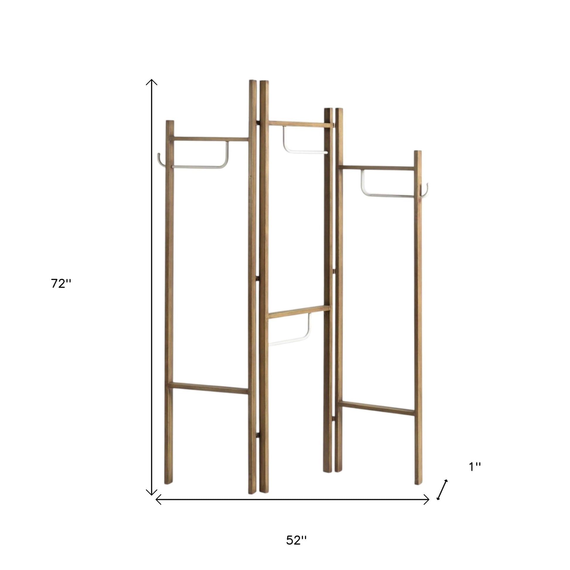72" Brown Iron Folding Three Panel Screen Room Divider-Room Dividers-DECOROLALA