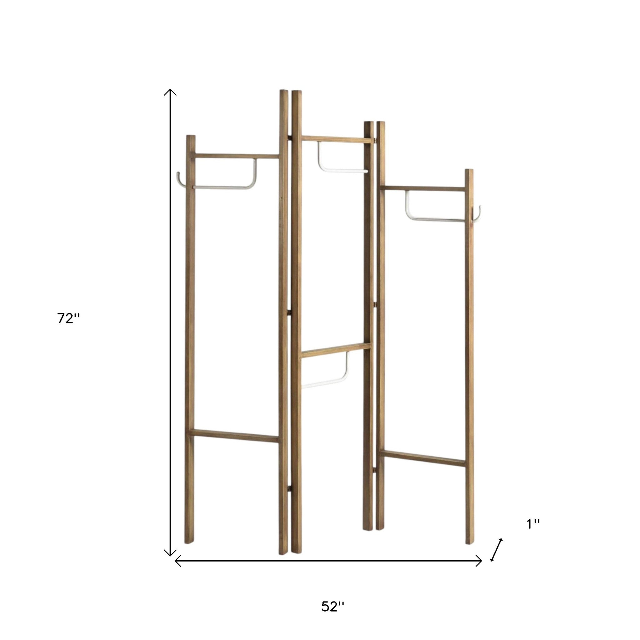72" Brown Iron Folding Three Panel Screen Room Divider-Room Dividers-DECOROLALA