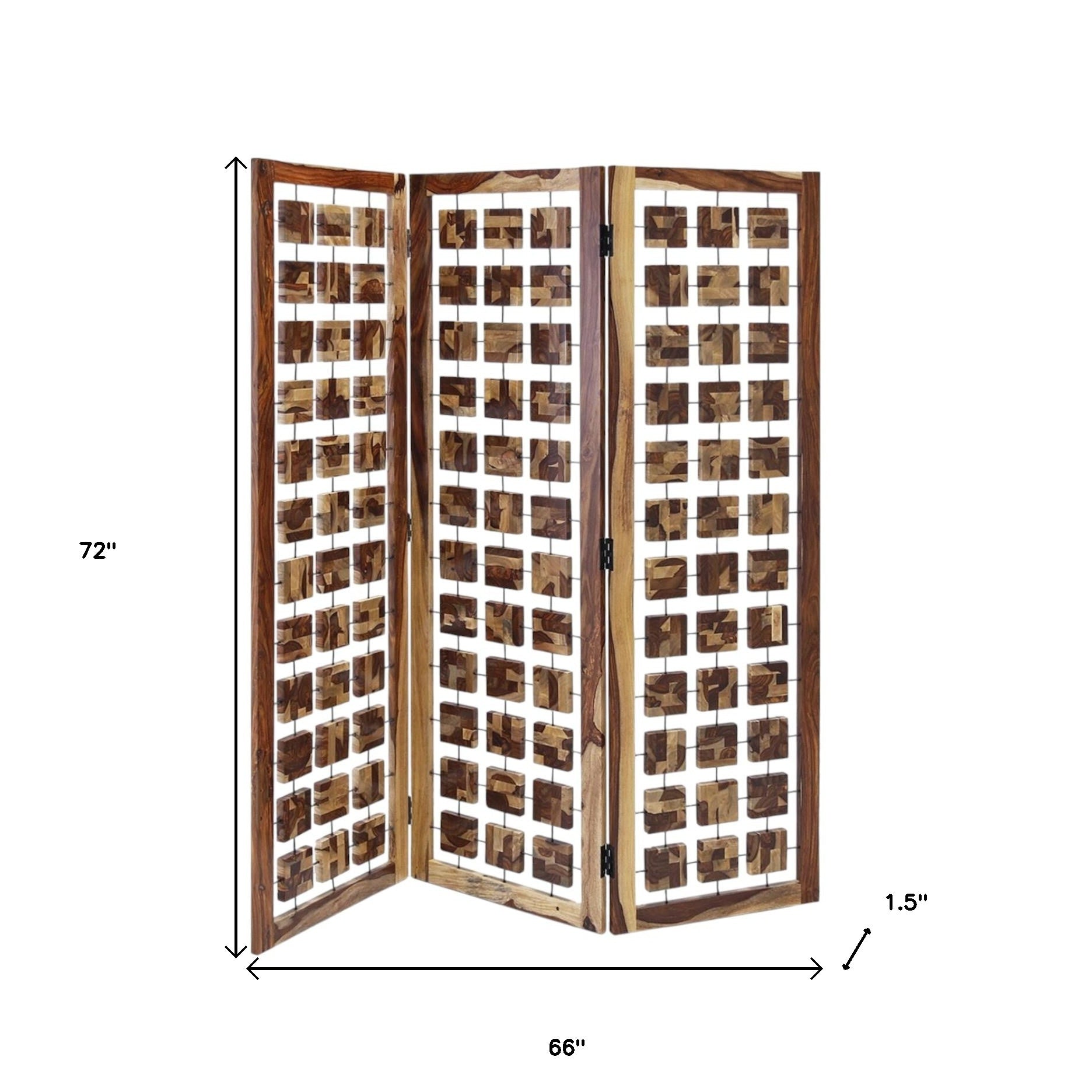 72" Brown Solid Wood Folding Three Panel Screen Room Divider-Room Dividers-DECOROLALA