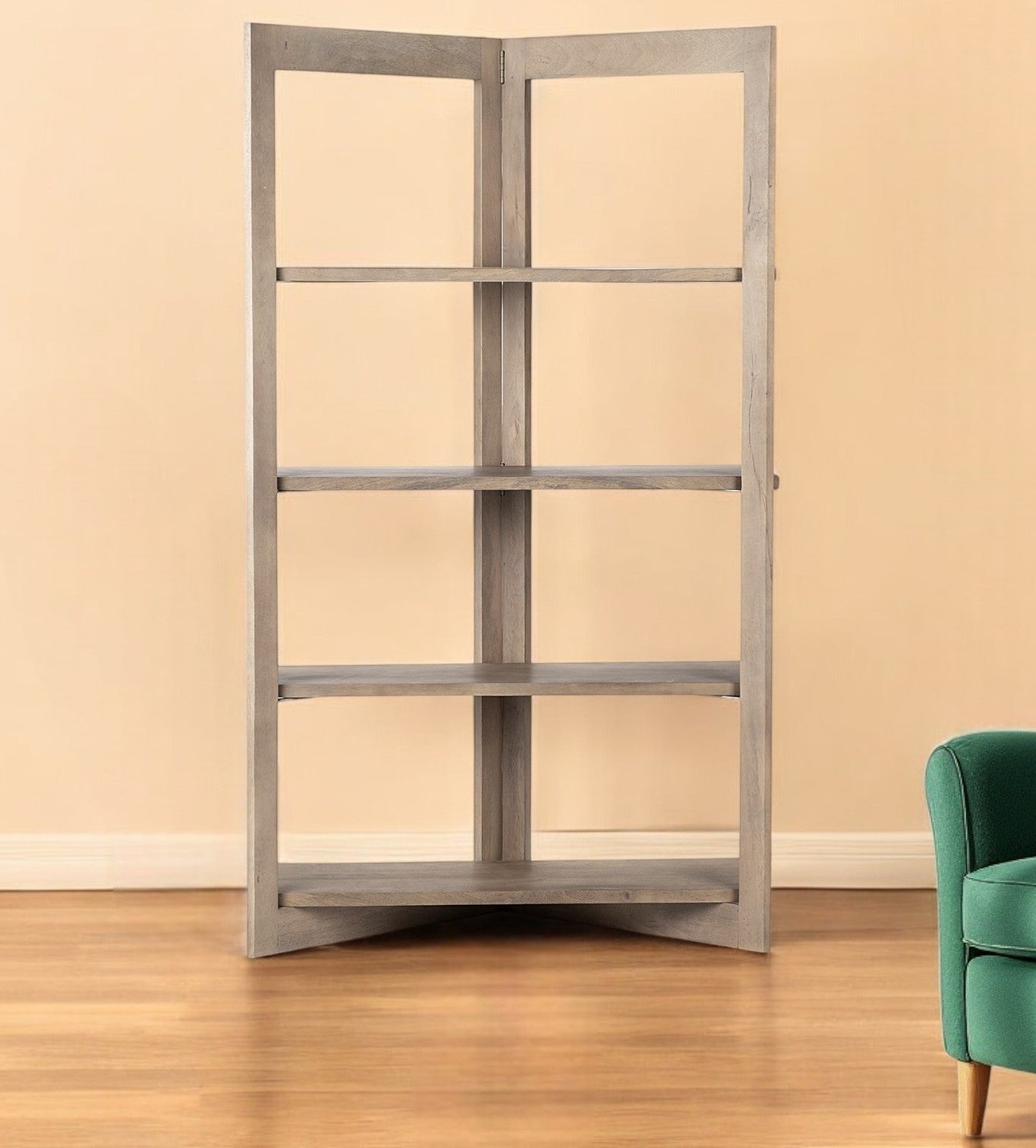 72" Brown Solid Wood and Wood Four Tier Bookcase-Bookcases-DECOROLALA