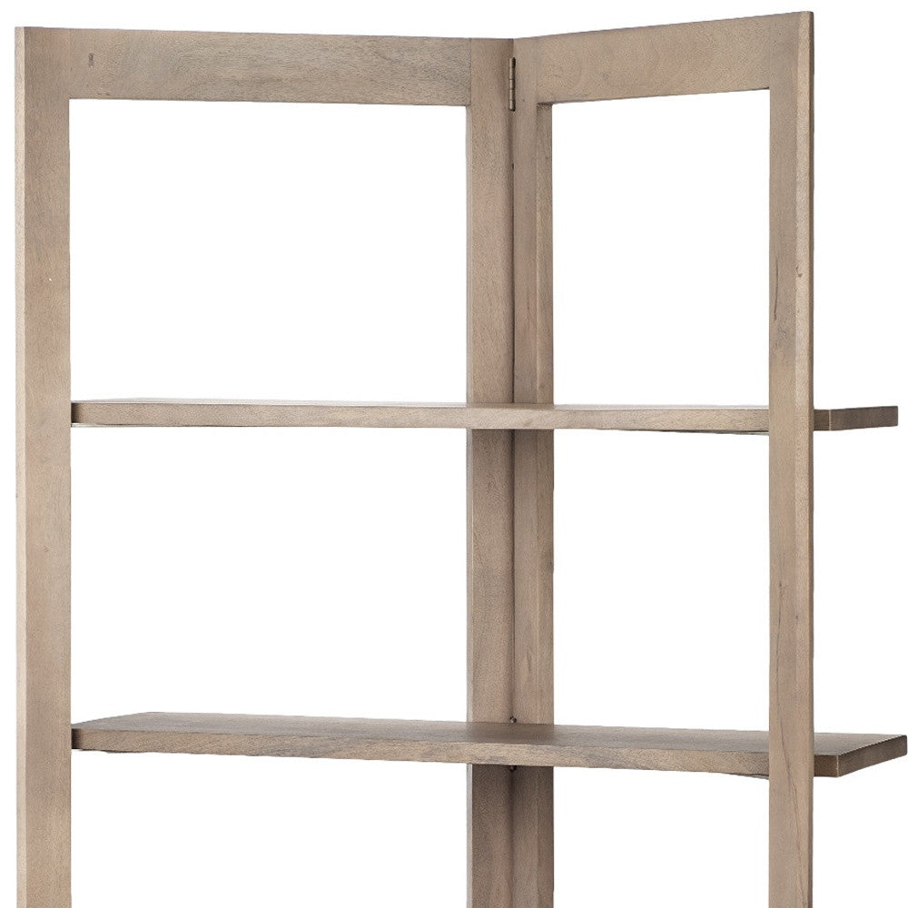 72" Brown Solid Wood and Wood Four Tier Bookcase-Bookcases-DECOROLALA