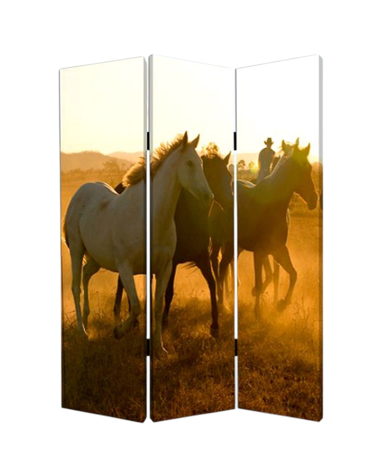 72" Brown and Black Canvas Folding Three Panel Screen Room Divider-Room Dividers-DECOROLALA