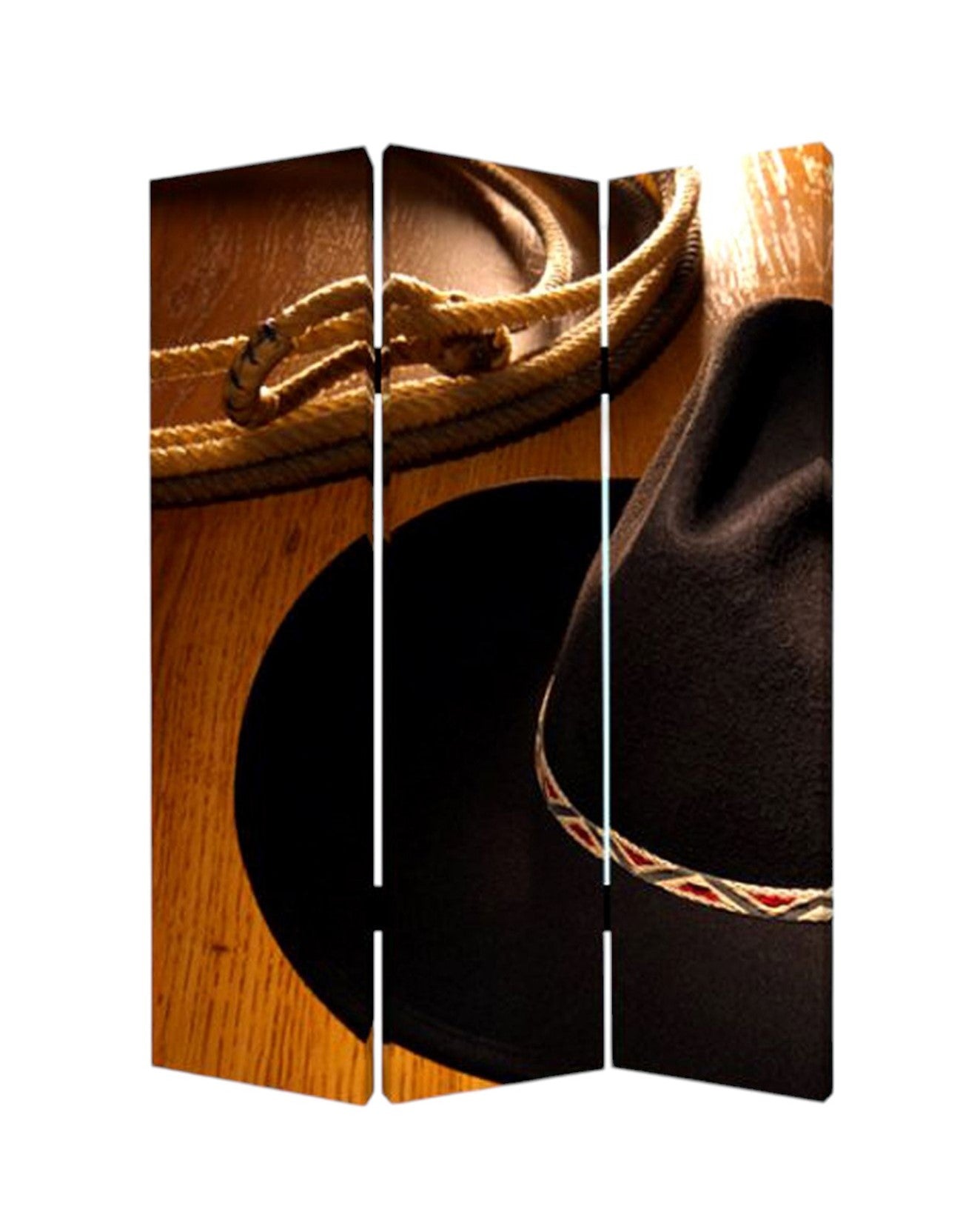 72" Brown and Black Canvas Folding Three Panel Screen Room Divider-Room Dividers-DECOROLALA