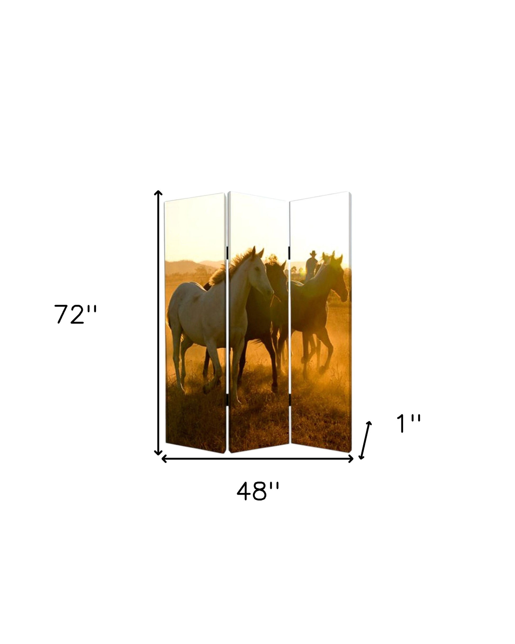 72" Brown and Black Canvas Folding Three Panel Screen Room Divider-Room Dividers-DECOROLALA