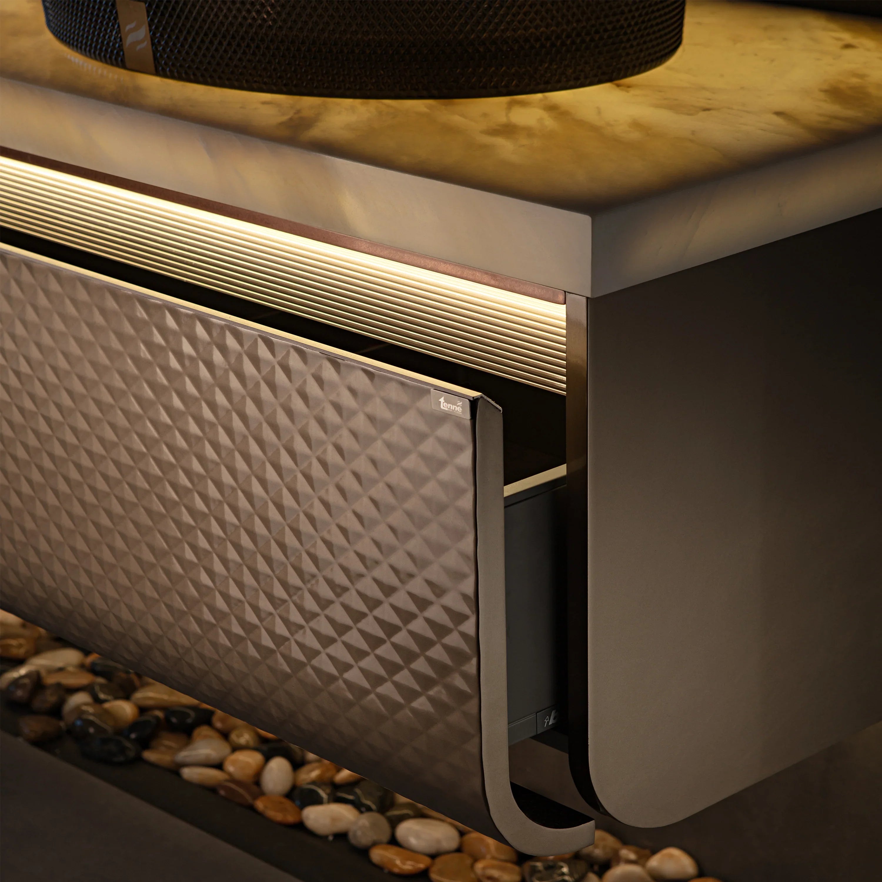 72" Champagne Floating LED Vanity with Royal White Jade Marble Countertop & Double Crystal Sinks-Migration_Bathroom Vanities-DECOROLALA