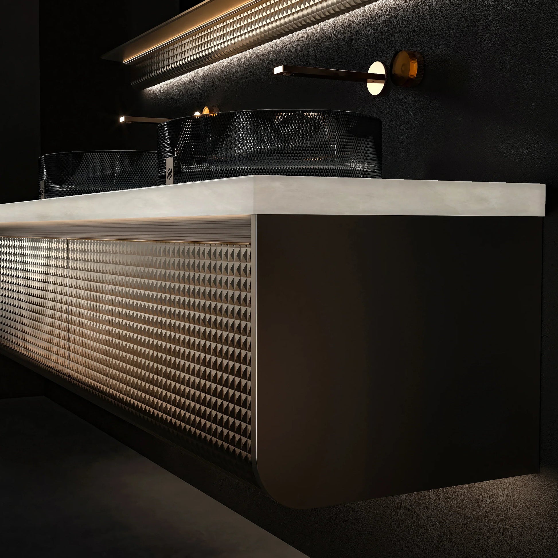 72" Champagne Floating LED Vanity with Royal White Jade Marble Countertop & Double Crystal Sinks-Migration_Bathroom Vanities-DECOROLALA