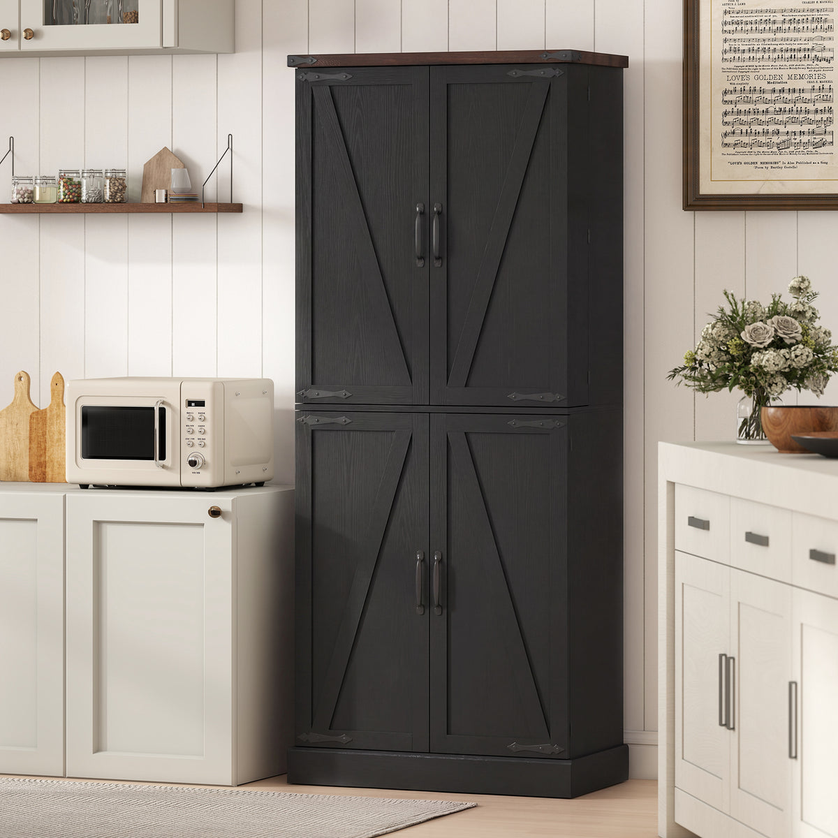 72" Farmhouse Kitchen Pantry Cabinet - Black Storage Cabinet-Home Furnishings > Storage & Organization > Kitchen Pantry Cabinets-DECOROLALA