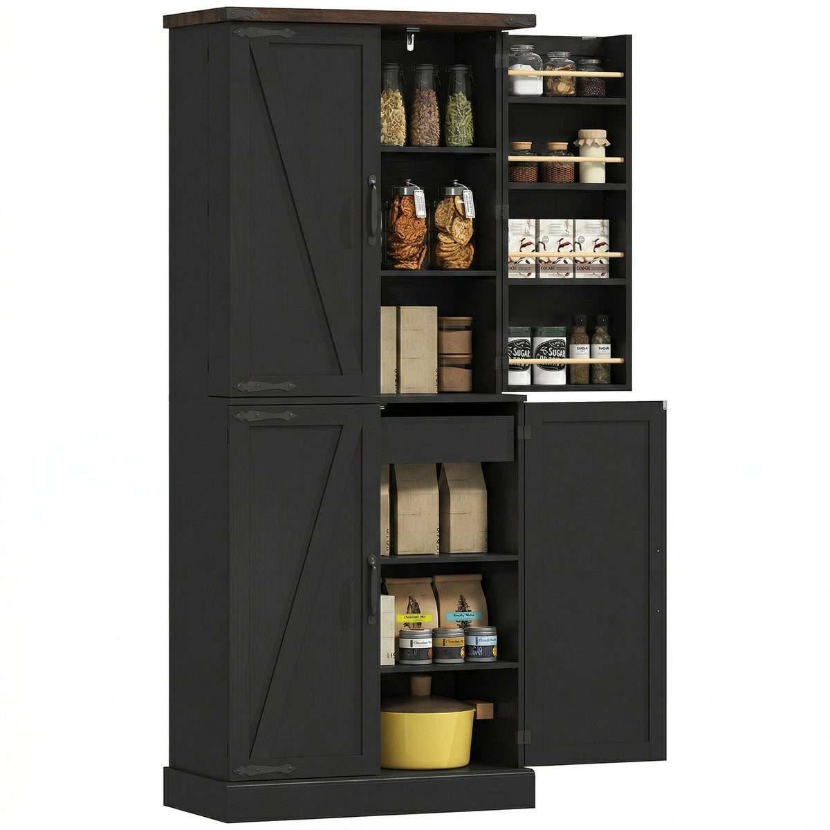 72" Farmhouse Kitchen Pantry Cabinet - Black Storage Cabinet-Home Furnishings > Storage & Organization > Kitchen Pantry Cabinets-DECOROLALA