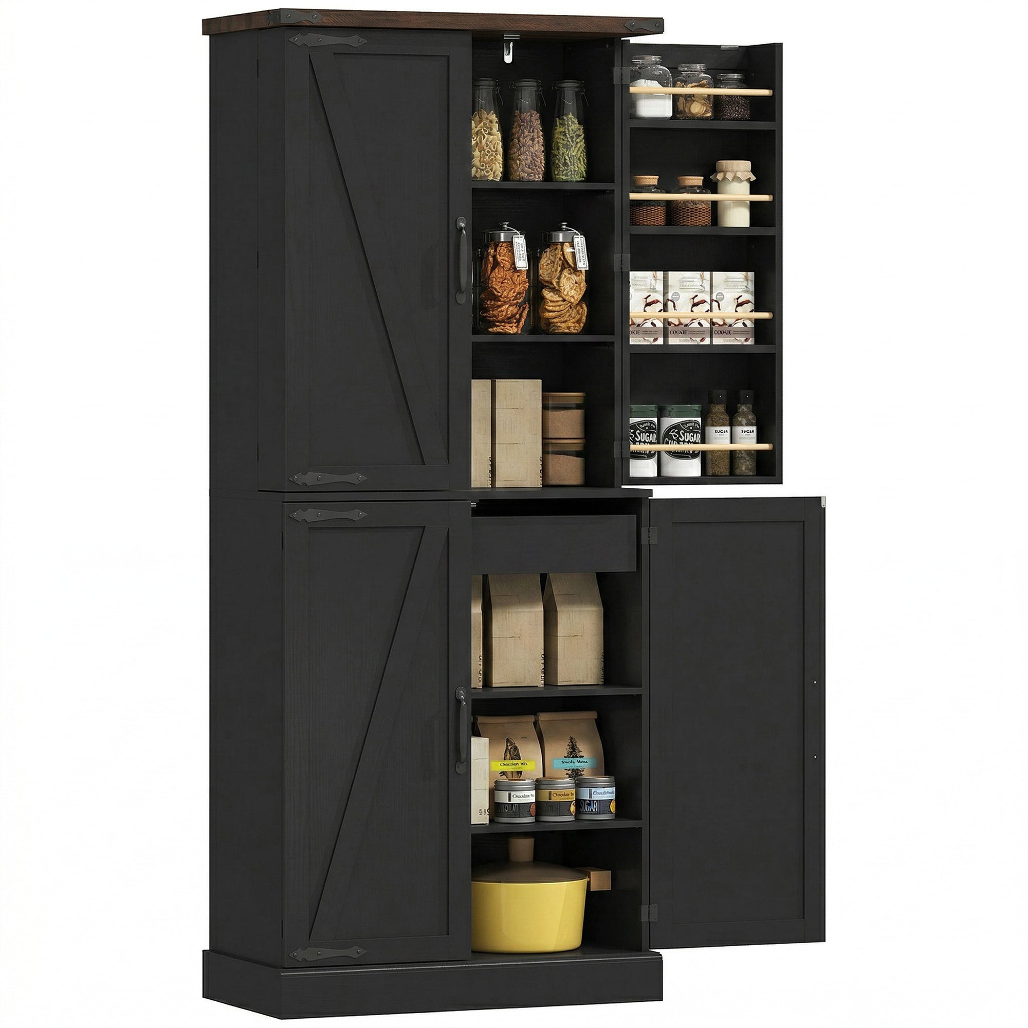72" Farmhouse Kitchen Pantry Cabinet - Black Storage Cabinet-Home Furnishings > Storage & Organization > Kitchen Pantry Cabinets-DECOROLALA