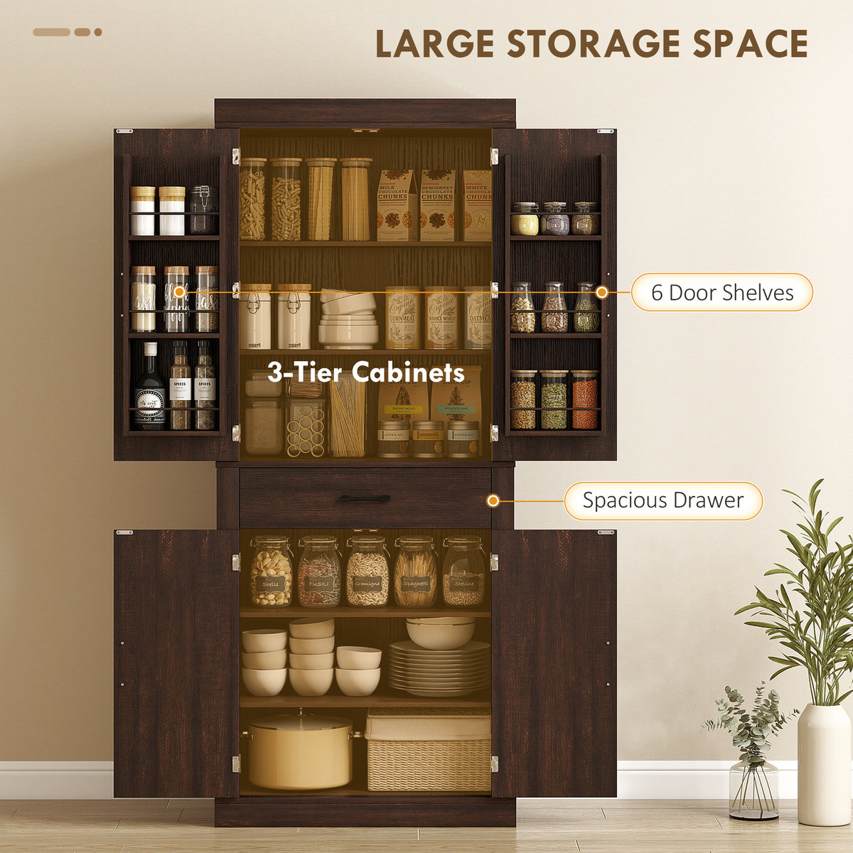 72" Farmhouse Kitchen Pantry Cabinet - Brown Barn Door Storage-Home Furnishings > Storage & Organization > Kitchen Pantry Cabinets-DECOROLALA