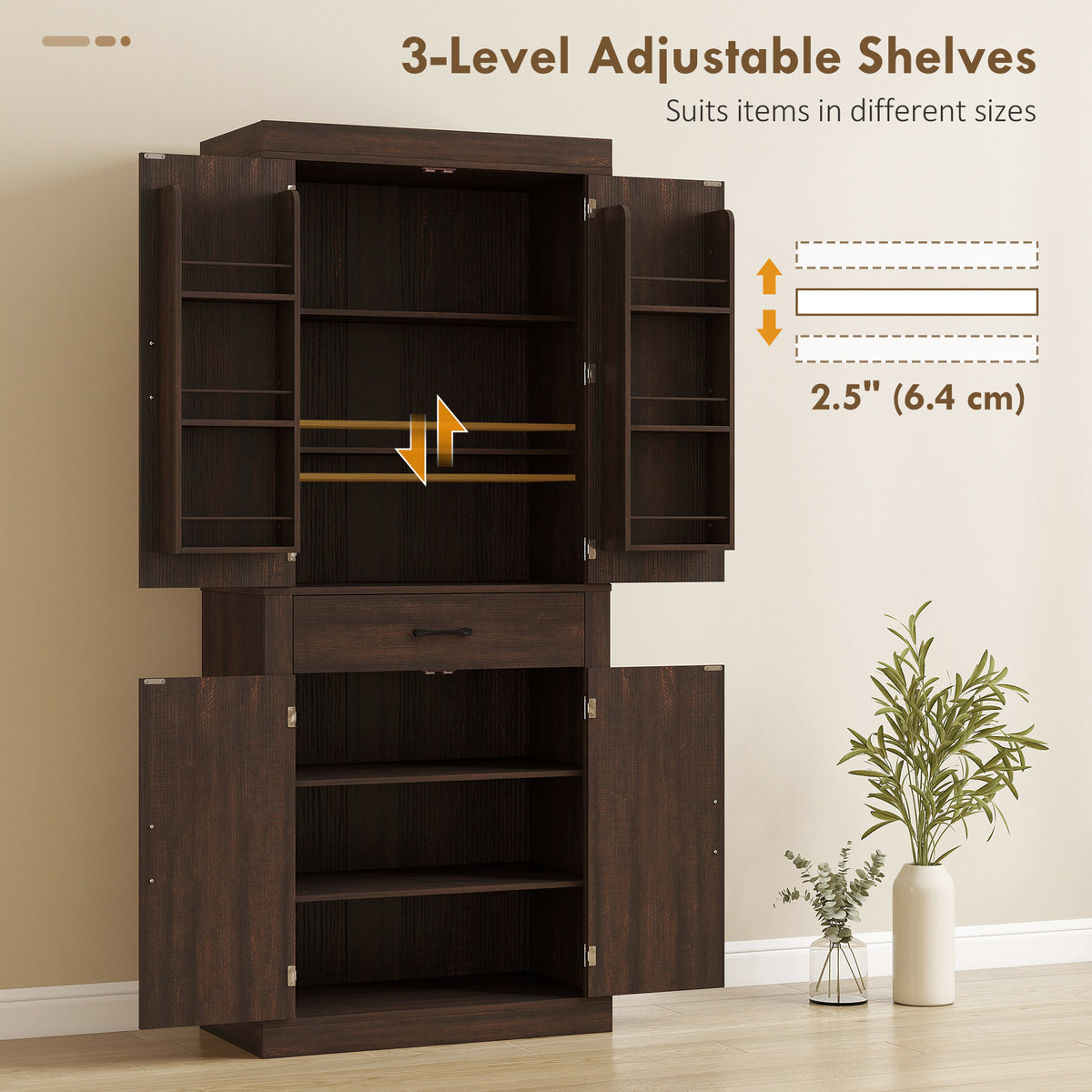 72" Farmhouse Kitchen Pantry Cabinet - Brown Barn Door Storage-Home Furnishings > Storage & Organization > Kitchen Pantry Cabinets-DECOROLALA