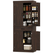 72" Farmhouse Kitchen Pantry Cabinet - Brown Barn Door Storage-Home Furnishings > Storage & Organization > Kitchen Pantry Cabinets-DECOROLALA