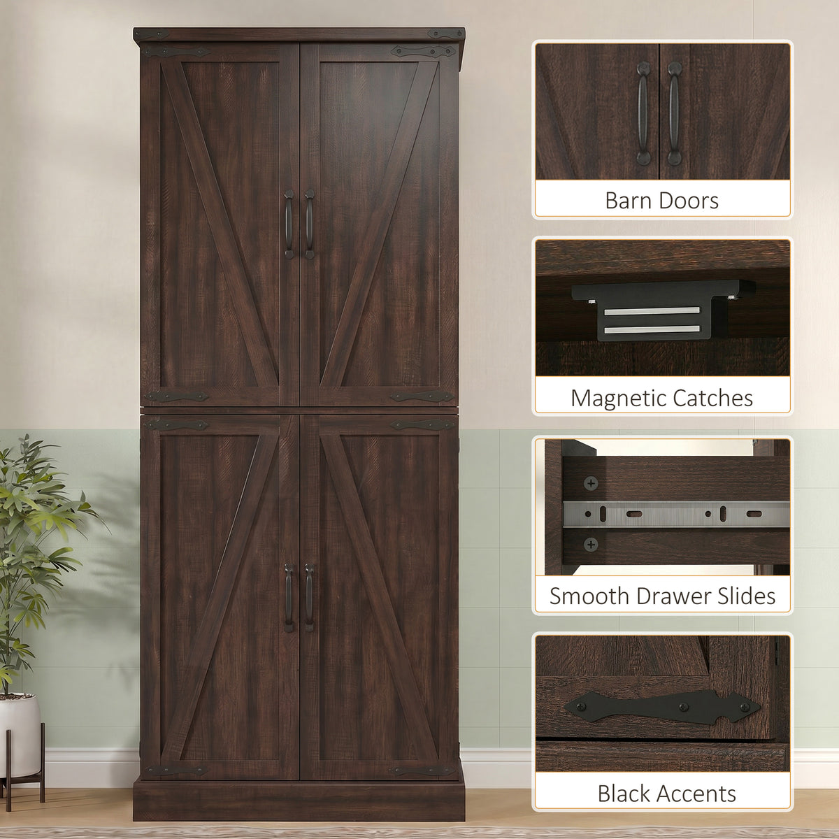 72" Farmhouse Kitchen Pantry Cabinet - Distressed Brown-Home Furnishings > Storage & Organization > Kitchen Pantry Cabinets-DECOROLALA