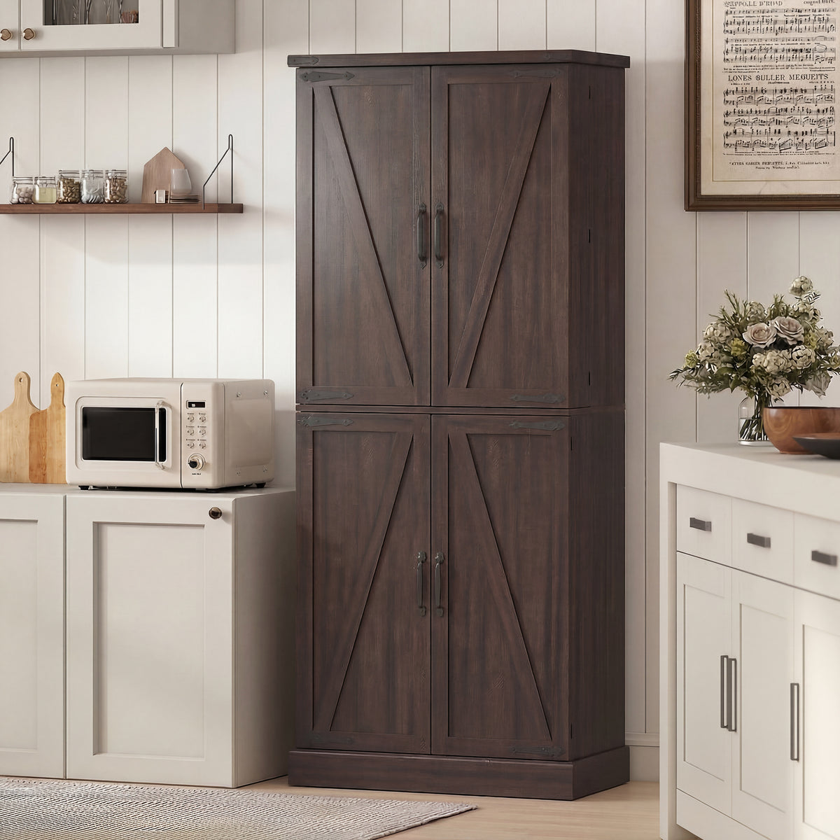 72" Farmhouse Kitchen Pantry Cabinet - Distressed Brown-Home Furnishings > Storage & Organization > Kitchen Pantry Cabinets-DECOROLALA