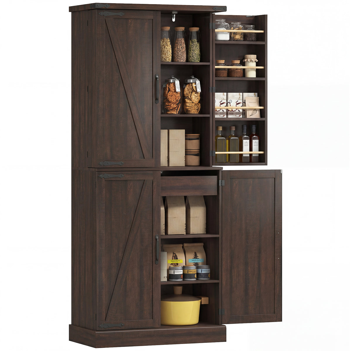 72" Farmhouse Kitchen Pantry Cabinet - Distressed Brown-Home Furnishings > Storage & Organization > Kitchen Pantry Cabinets-DECOROLALA