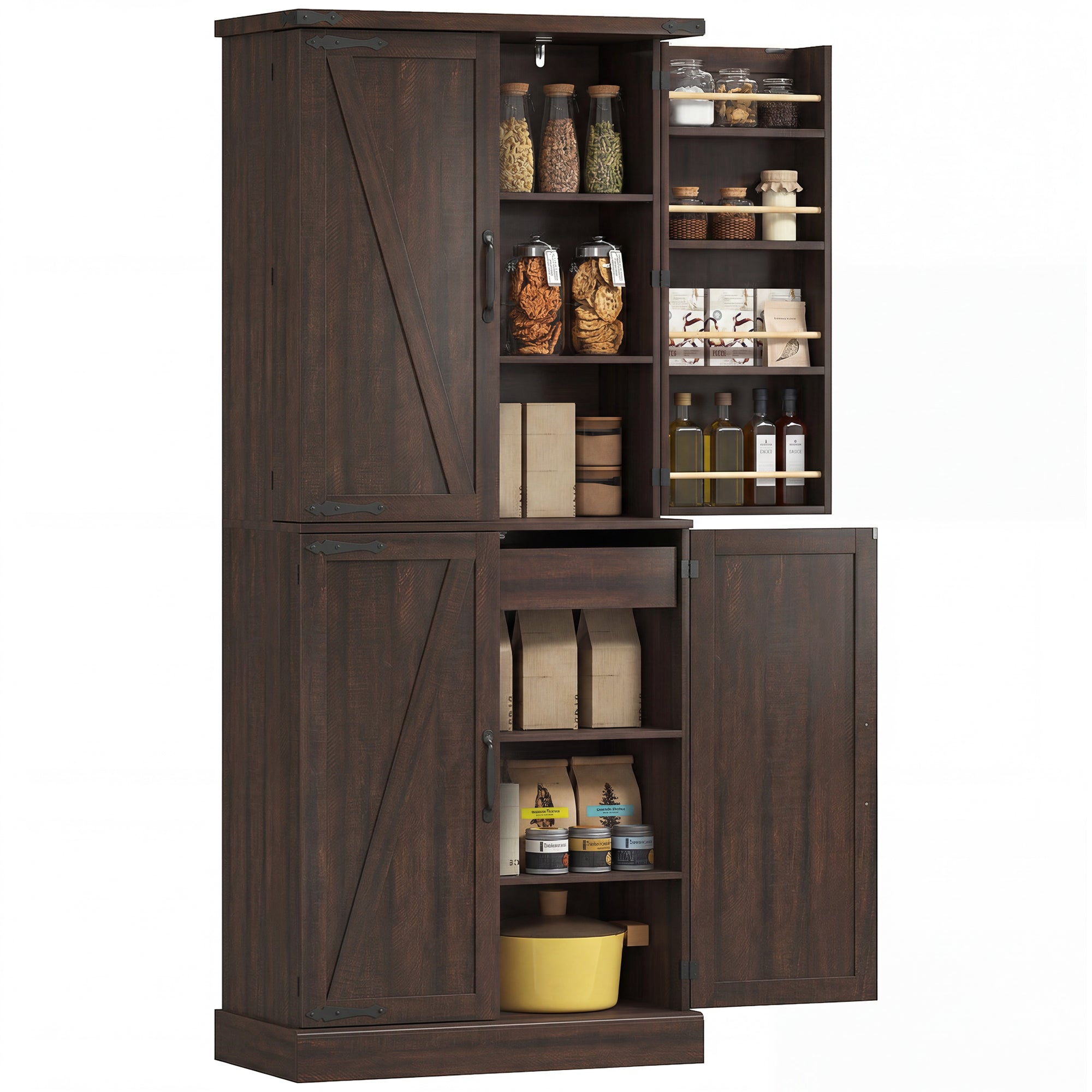 72" Farmhouse Kitchen Pantry Cabinet - Distressed Brown-Home Furnishings > Storage & Organization > Kitchen Pantry Cabinets-DECOROLALA