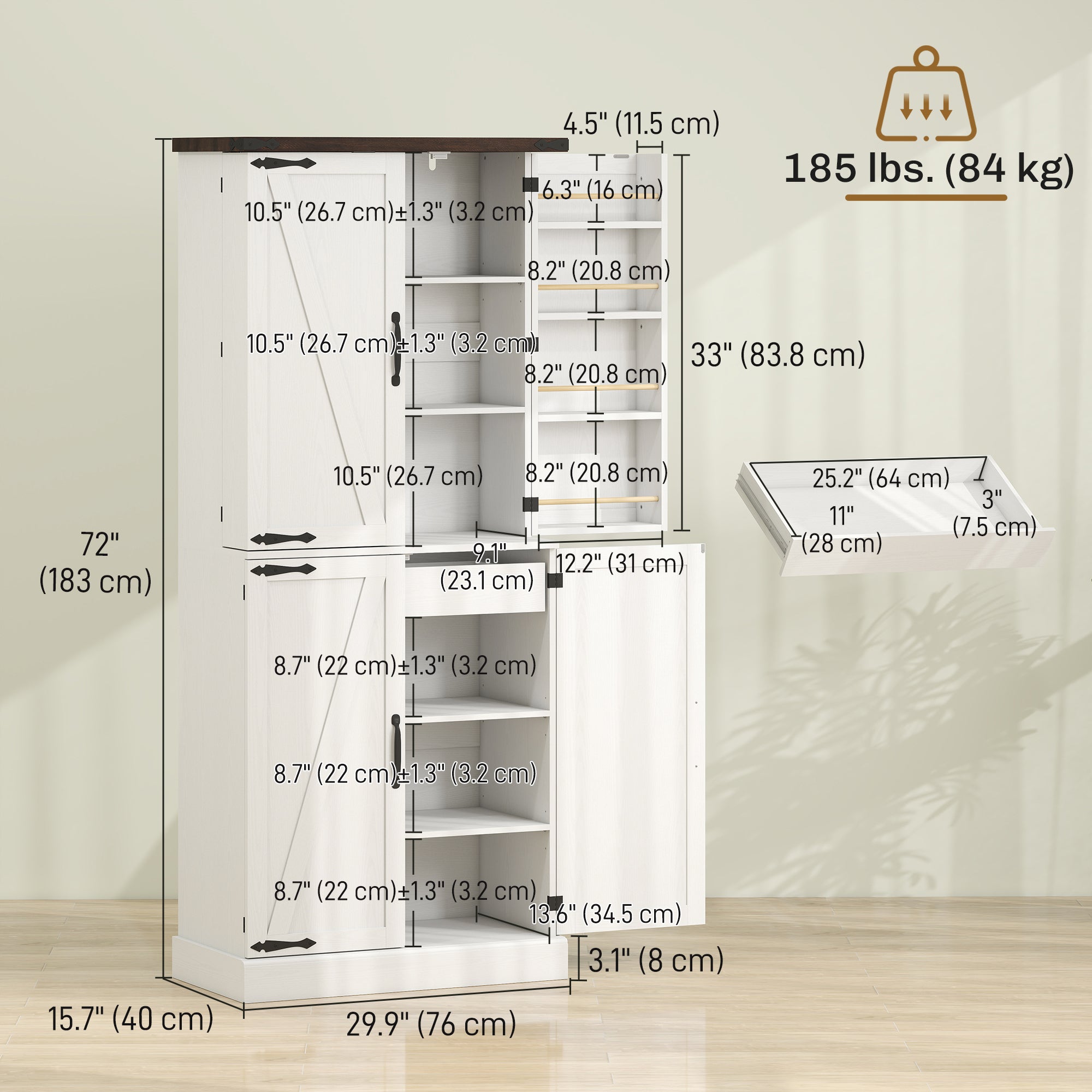 72" Farmhouse Kitchen Pantry Cabinet - White Oak 8 Door Racks-Home Furnishings > Storage & Organization > Kitchen Pantry Cabinets-DECOROLALA