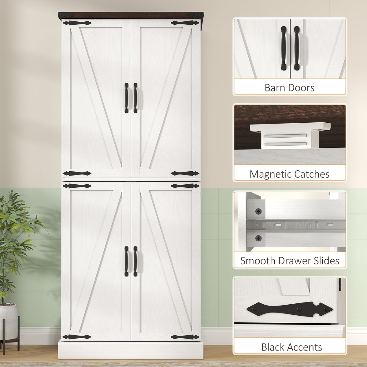 72" Farmhouse Kitchen Pantry Cabinet - White Oak 8 Door Racks-Home Furnishings > Storage & Organization > Kitchen Pantry Cabinets-DECOROLALA