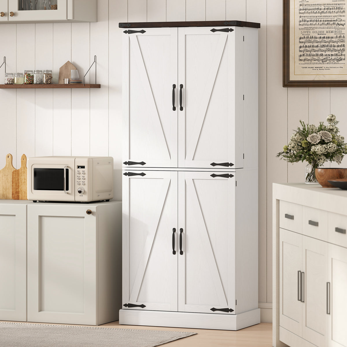 72" Farmhouse Kitchen Pantry Cabinet - White Oak 8 Door Racks-Home Furnishings > Storage & Organization > Kitchen Pantry Cabinets-DECOROLALA