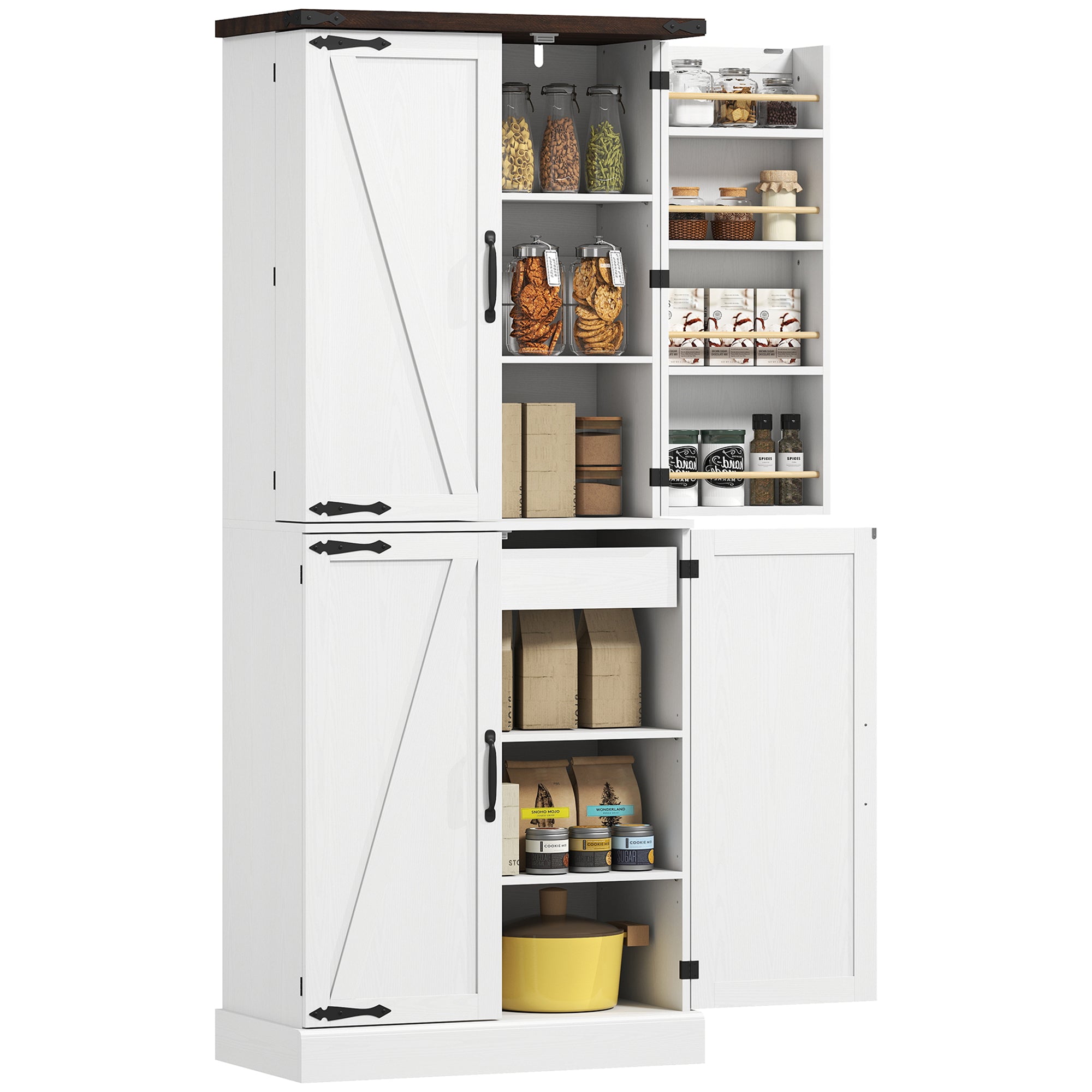 72" Farmhouse Kitchen Pantry Cabinet - White Oak 8 Door Racks-Home Furnishings > Storage & Organization > Kitchen Pantry Cabinets-DECOROLALA