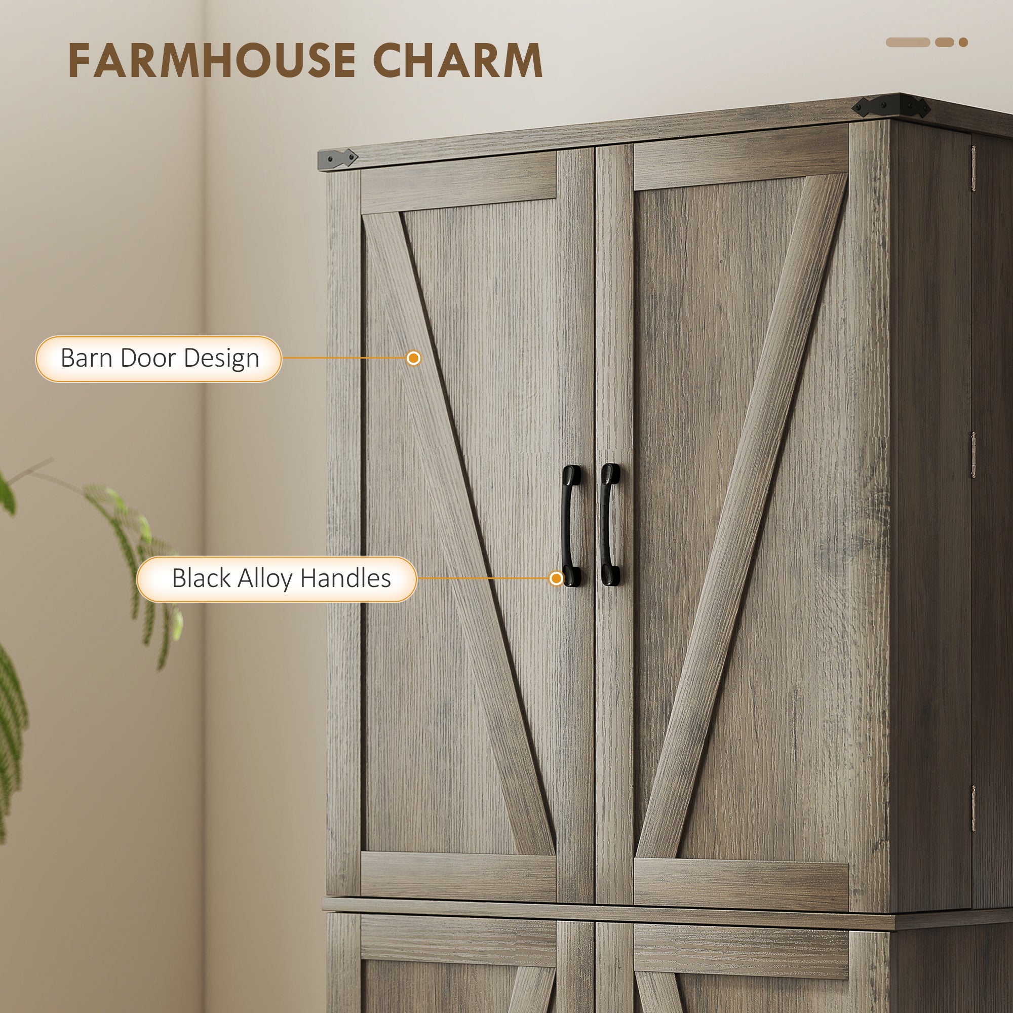 72" Farmhouse Pantry Cabinet - Grey, 4 Doors, Drawer, Shelves-DECOROLALA