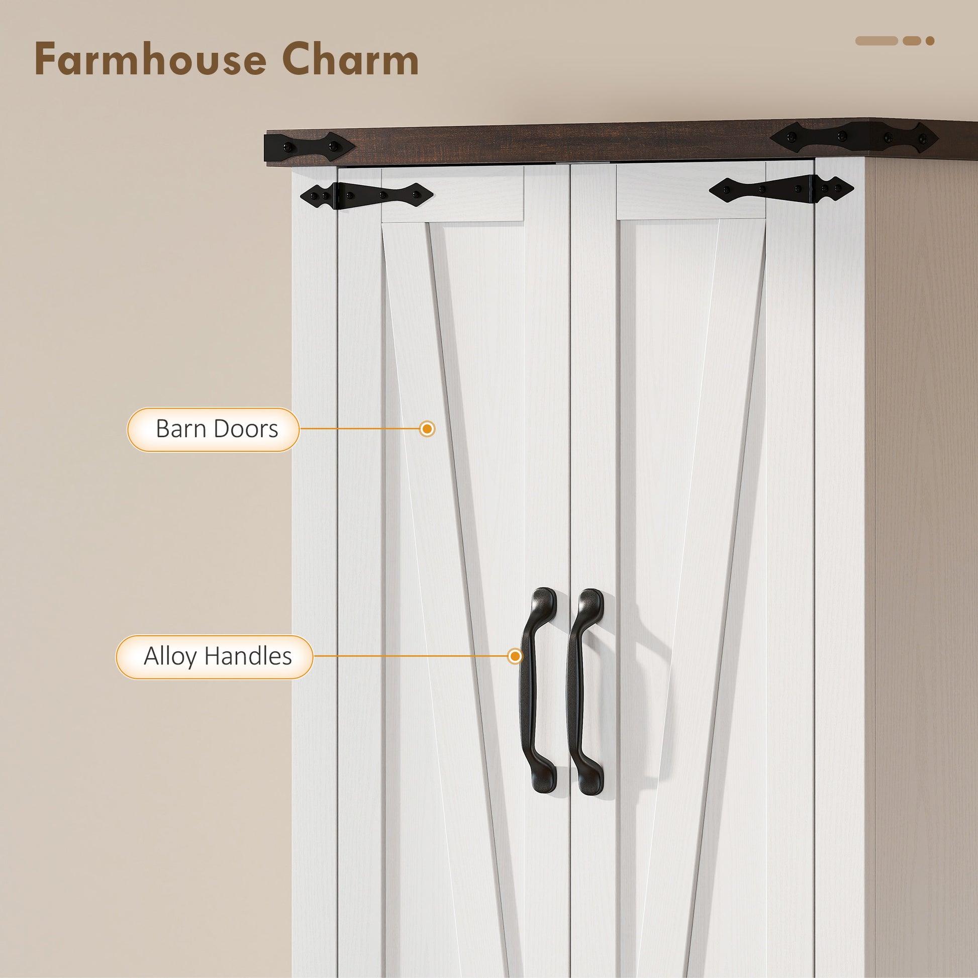 72" Farmhouse Pantry Cabinet - White MDF Adjustable Shelves-DECOROLALA