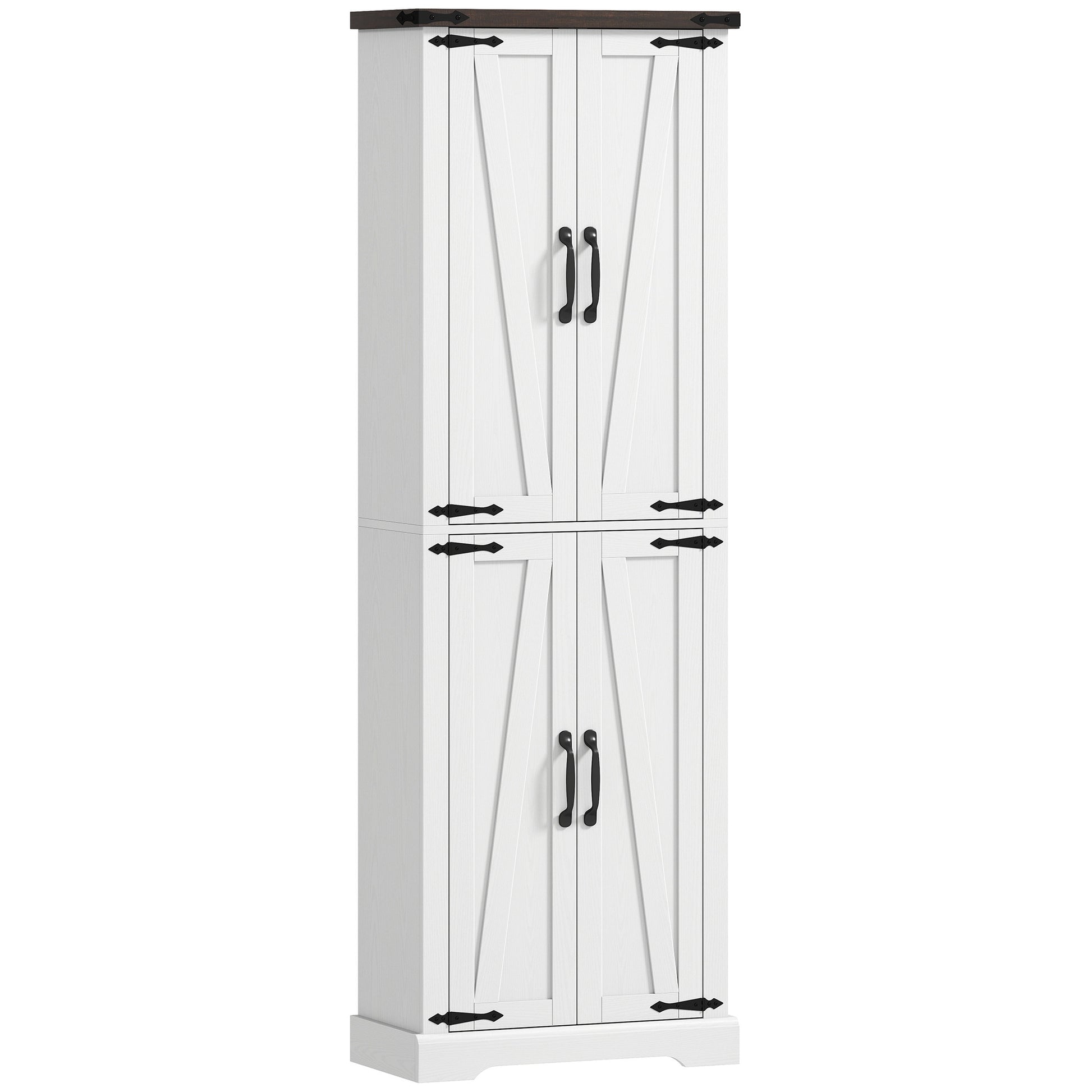 72" Farmhouse Pantry Cabinet - White MDF Adjustable Shelves-DECOROLALA